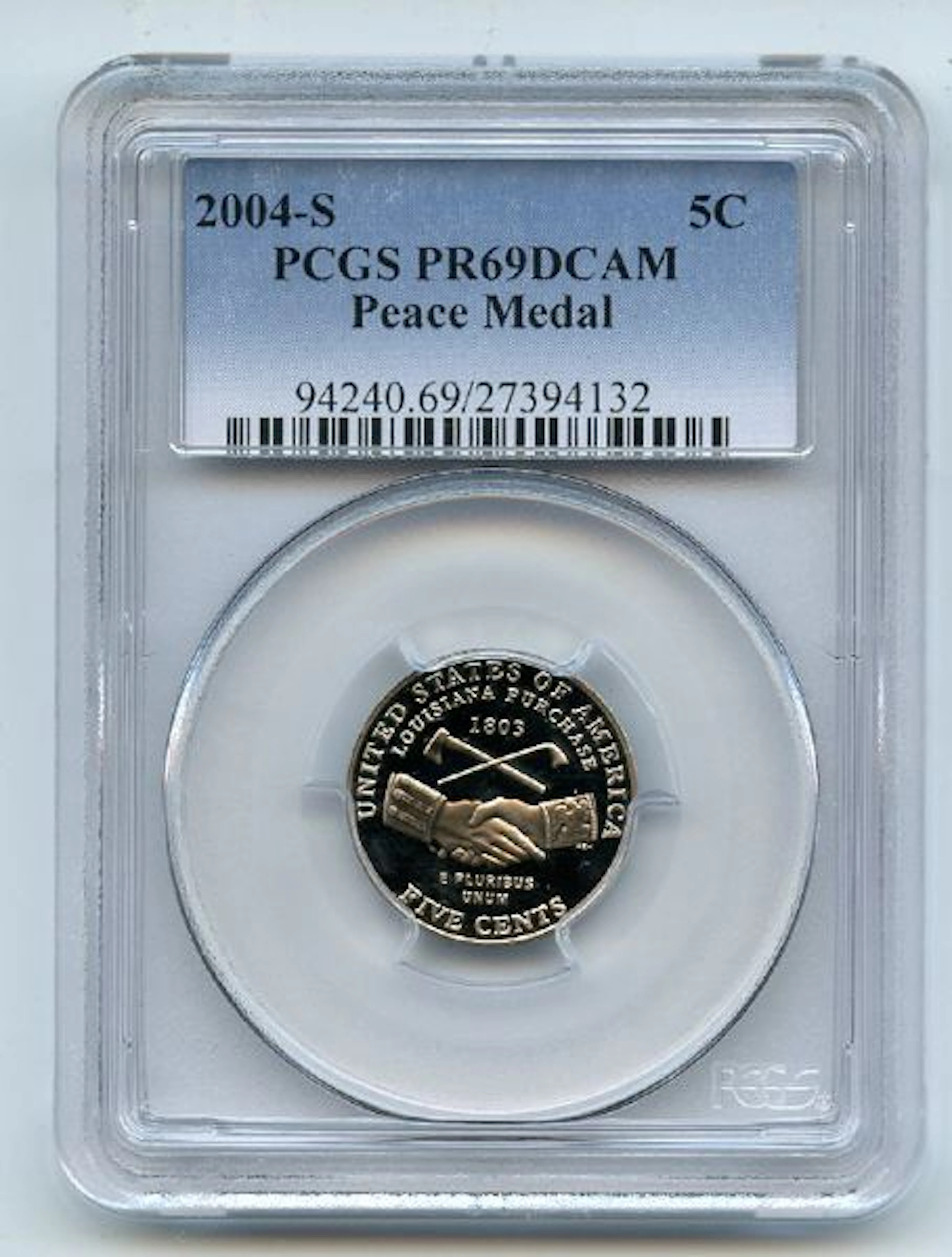 2004 S 5C Peace Medal Jefferson Nickel PCGS PR69DCAM coin