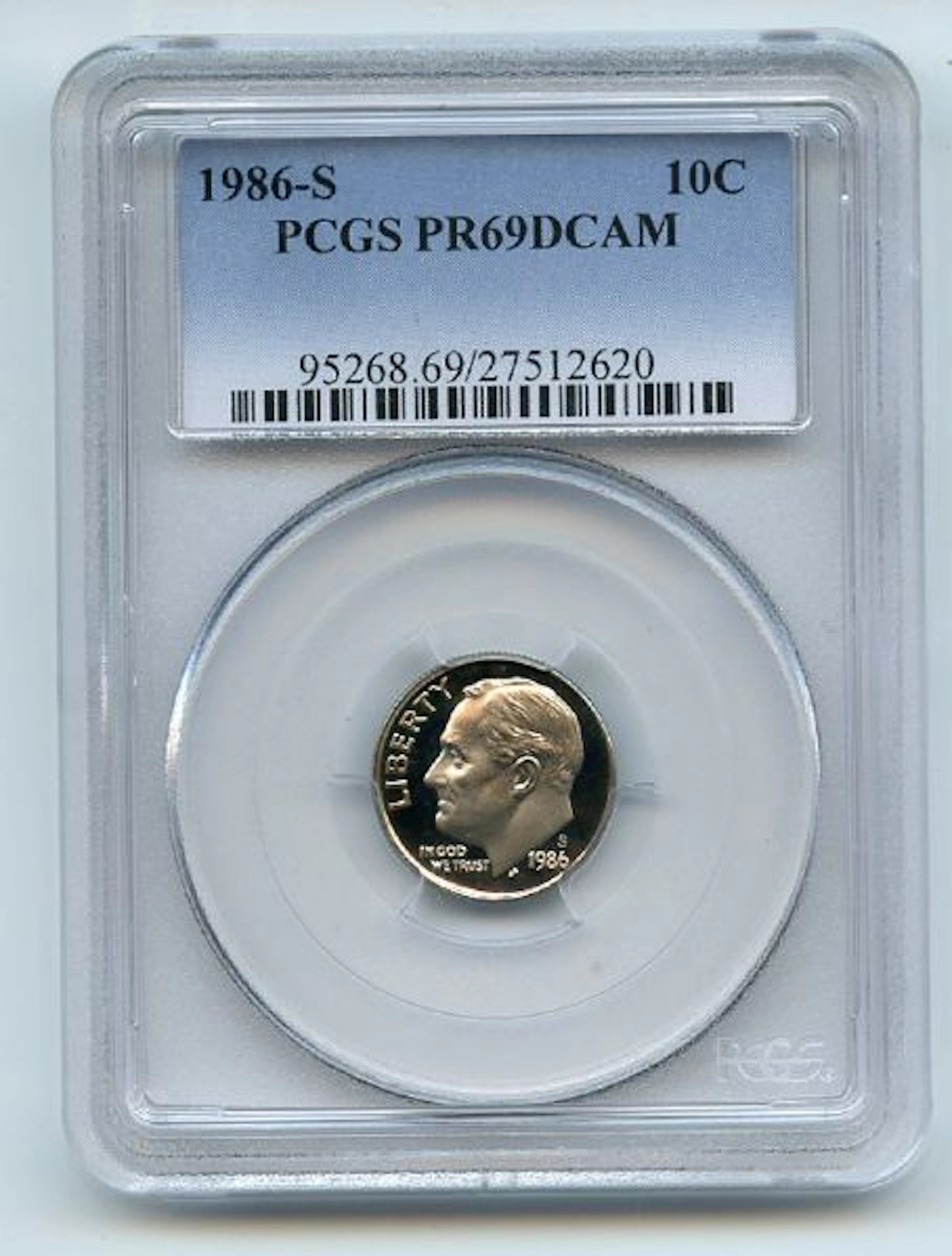 1986 S 10C Roosevelt Dime Proof PCGS PR69DCAM coin