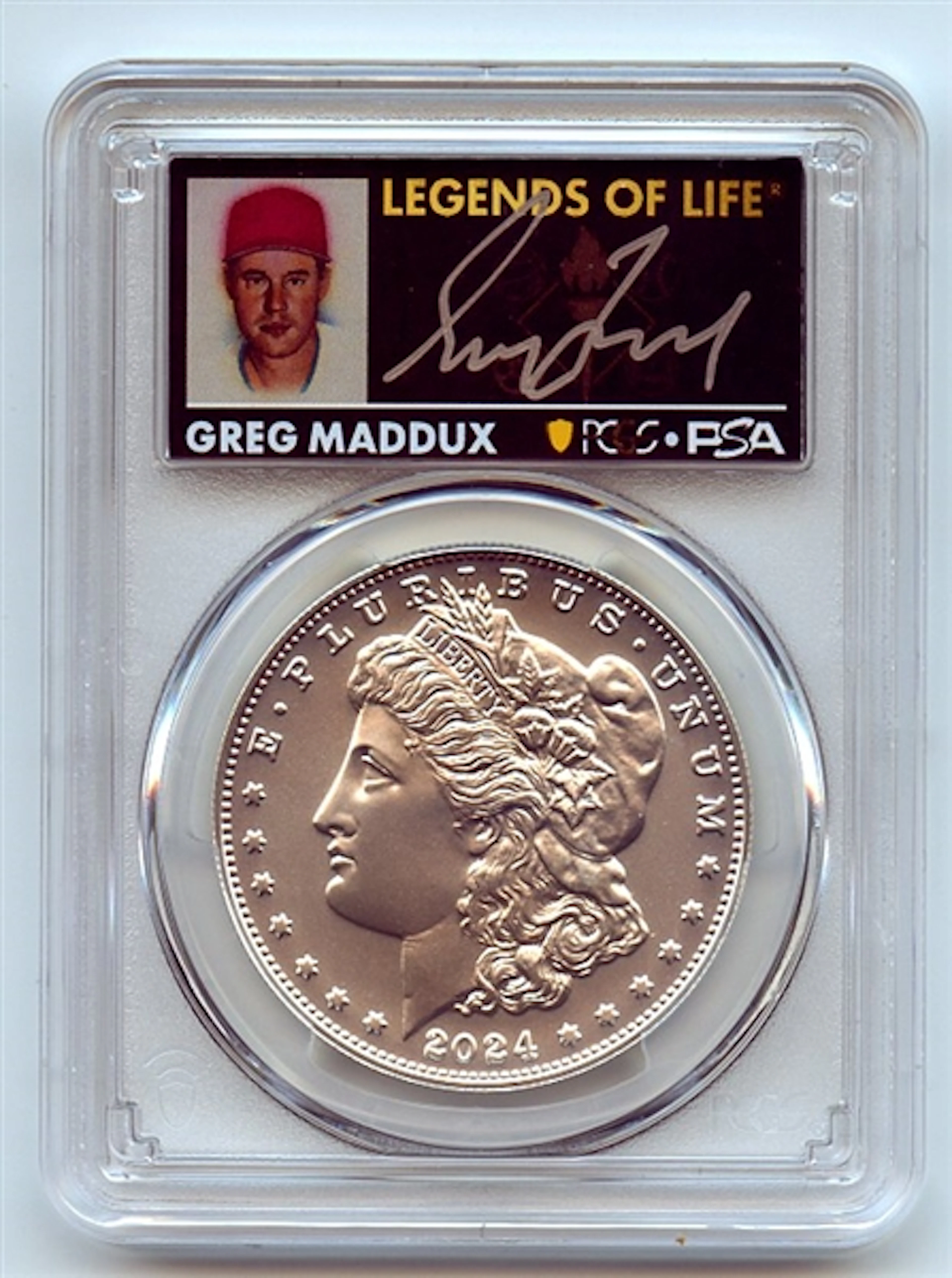 2024 $1 Silver Morgan Dollar PCGS MS70 FS Legends of Life Greg Maddux coin