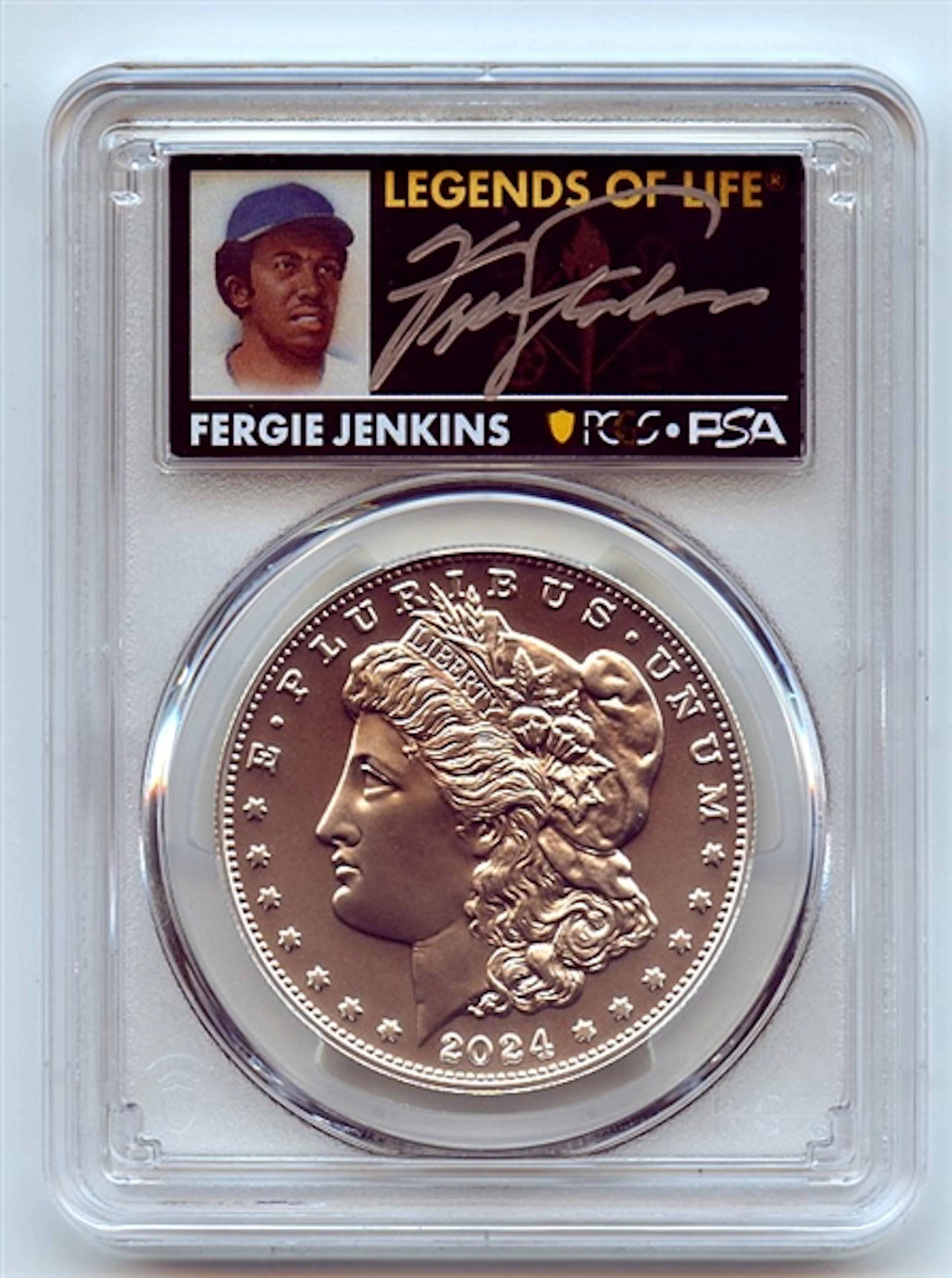 2024 $1 Silver Morgan Dollar PCGS MS70 FS Legends of Life Fergie Jenkins coin