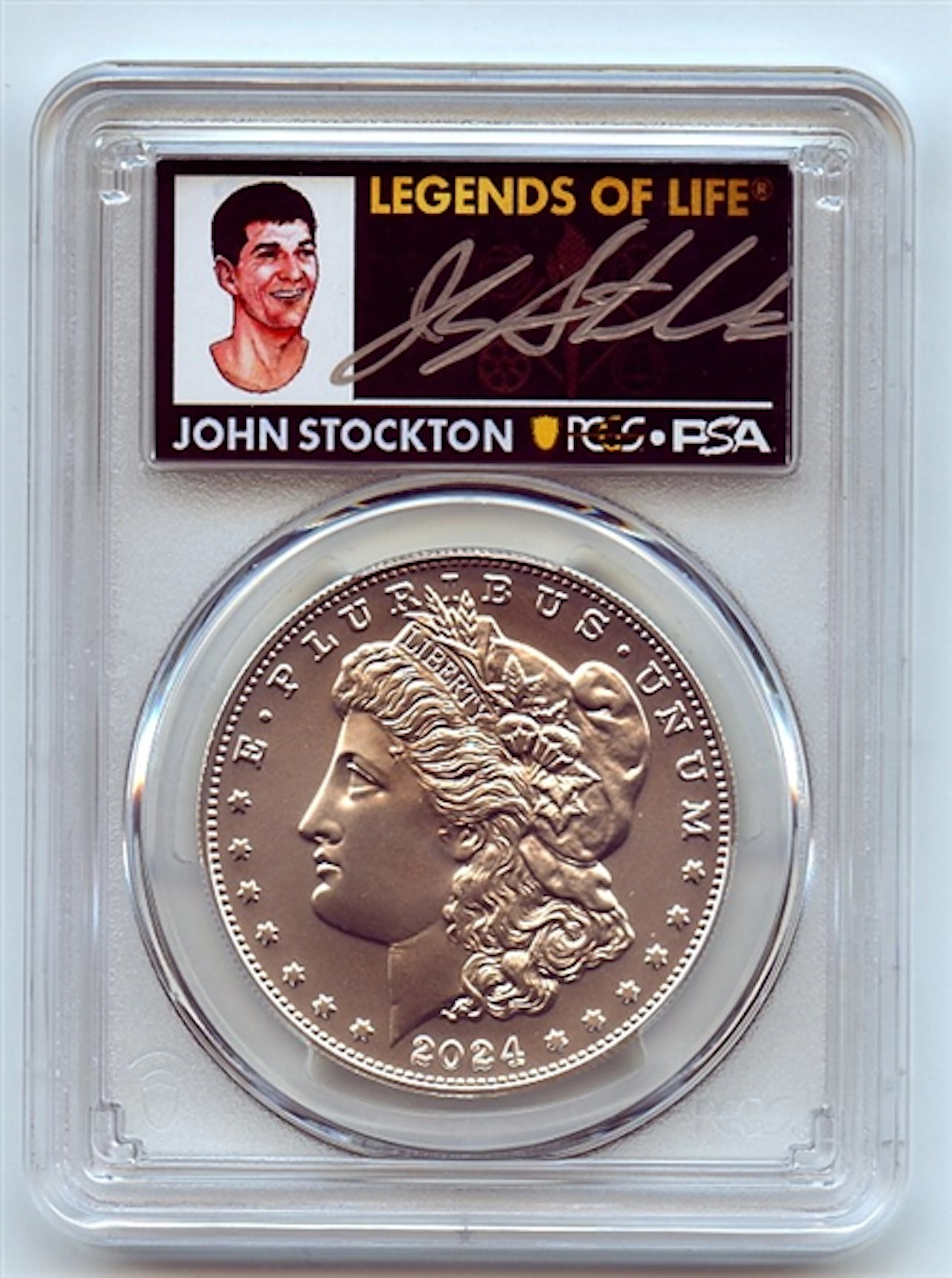 2024 $1 Silver Morgan Dollar PCGS MS70 FS Legends of Life John Stockton coin