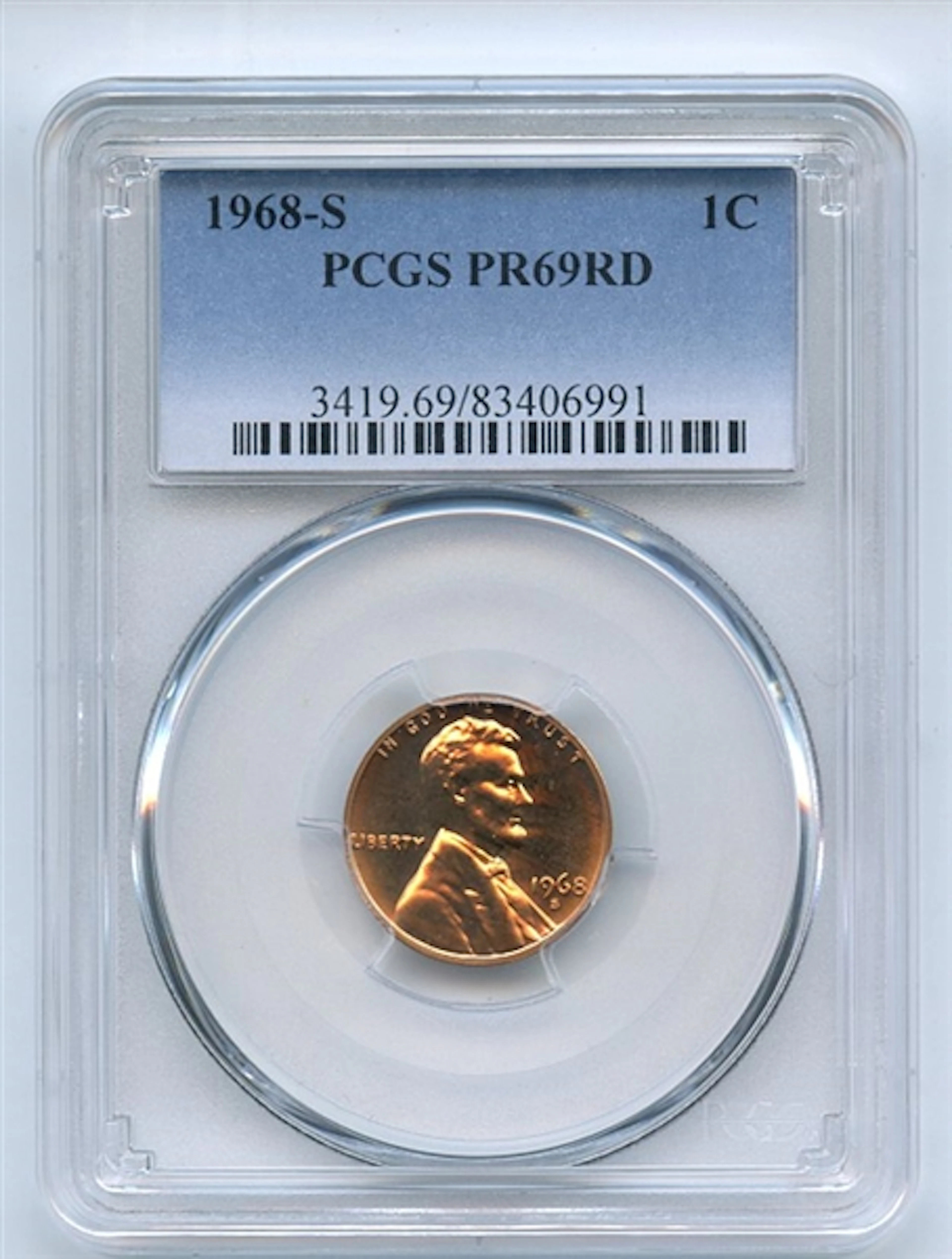 1968 S 1C Lincoln Cent PCGS PR69 coin