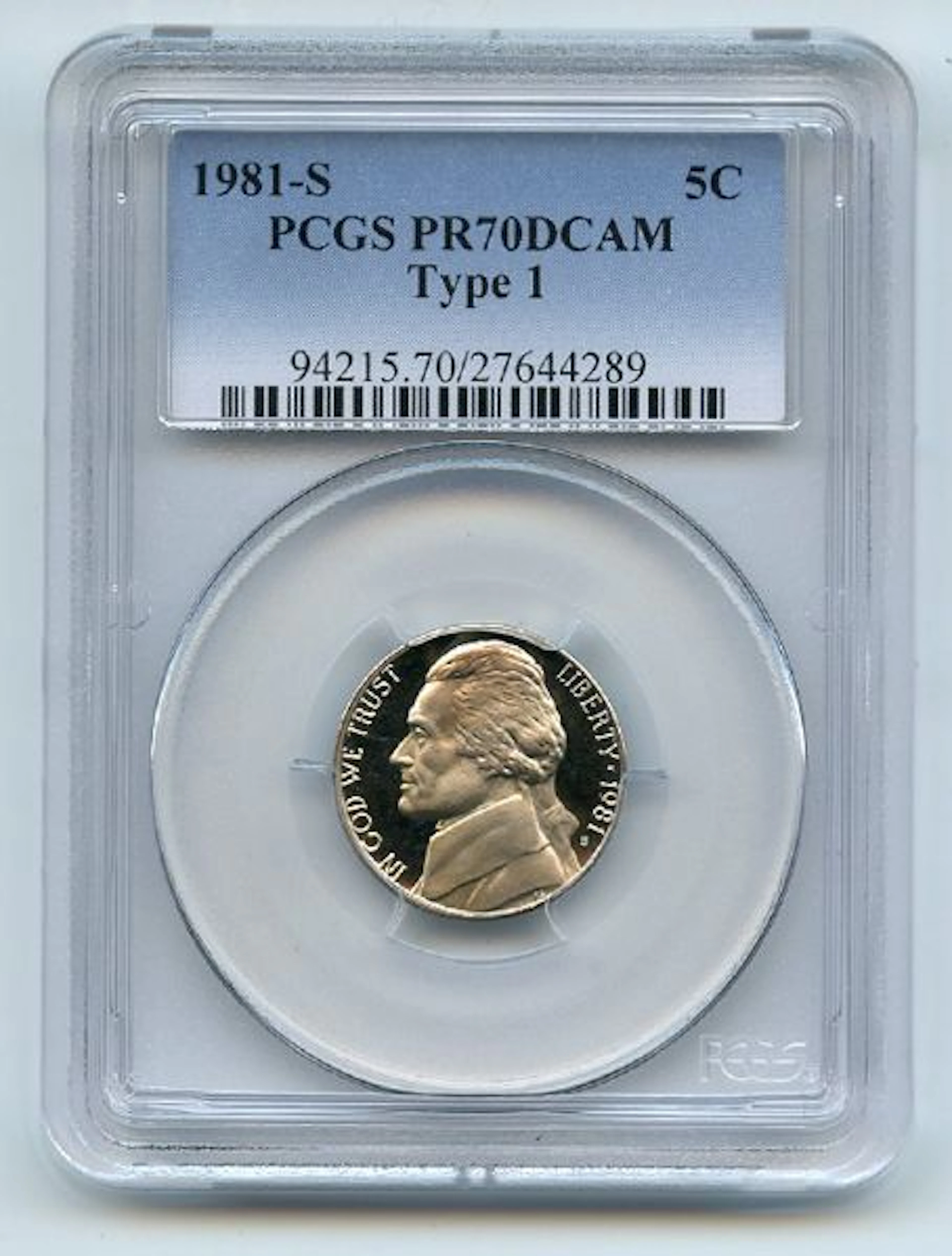 1981 S 5C Jefferson Nickel Proof PCGS PR70DCAM coin