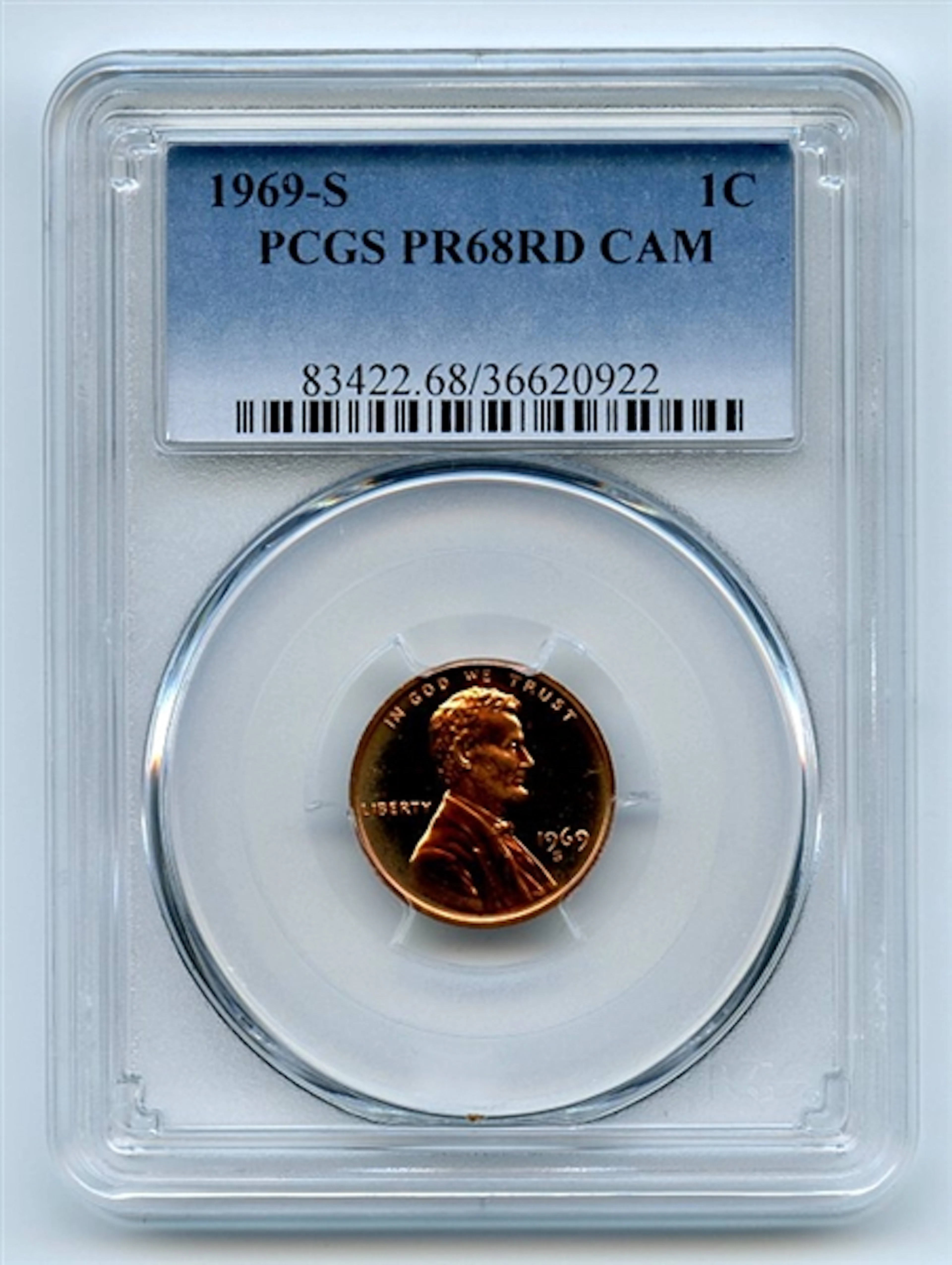 1969 S 1C Lincoln Cent PCGS PR68CAM coin