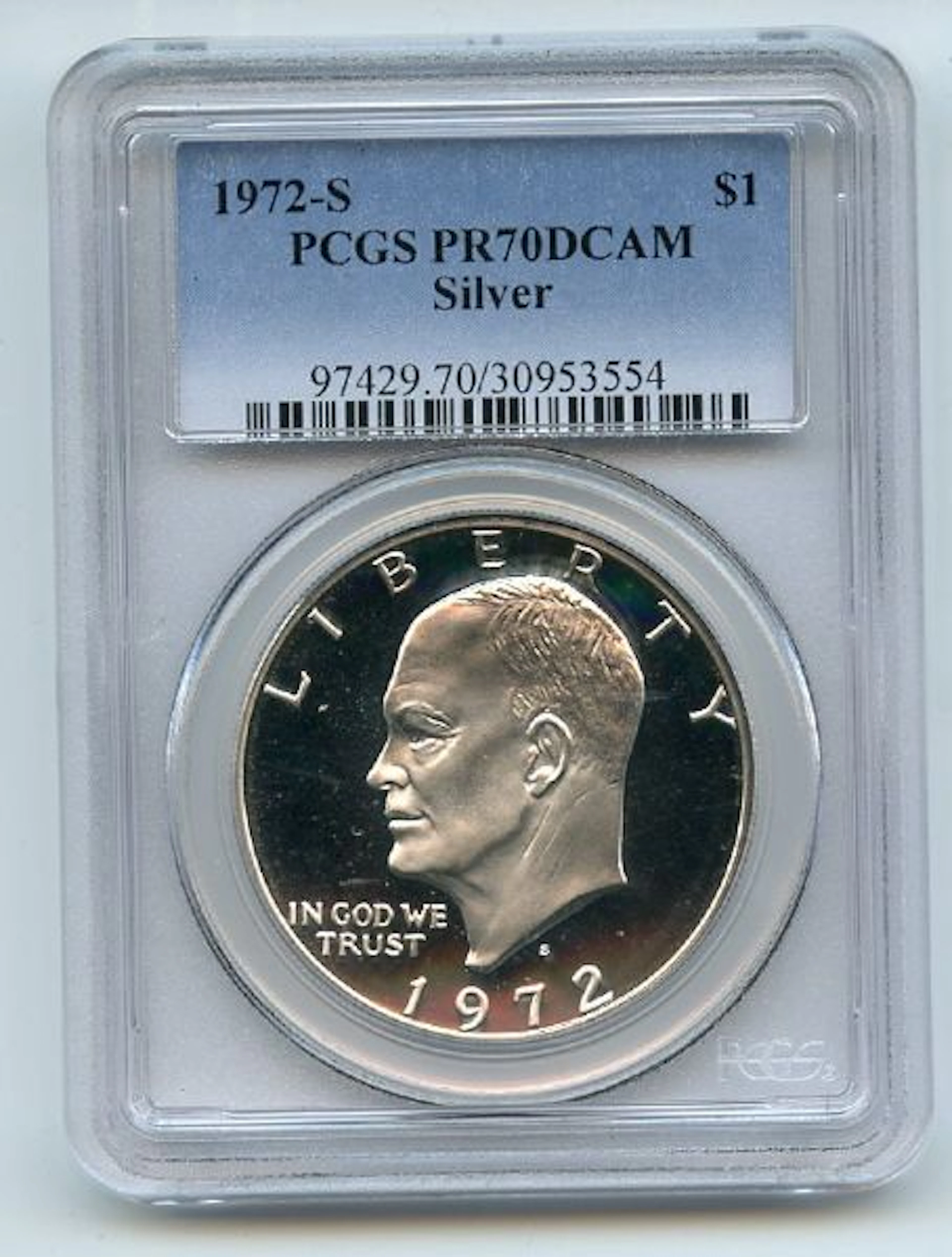 1972 S $1 Silver Ike Eisenhower Silver Dollar PCGS PR70DCAM coin