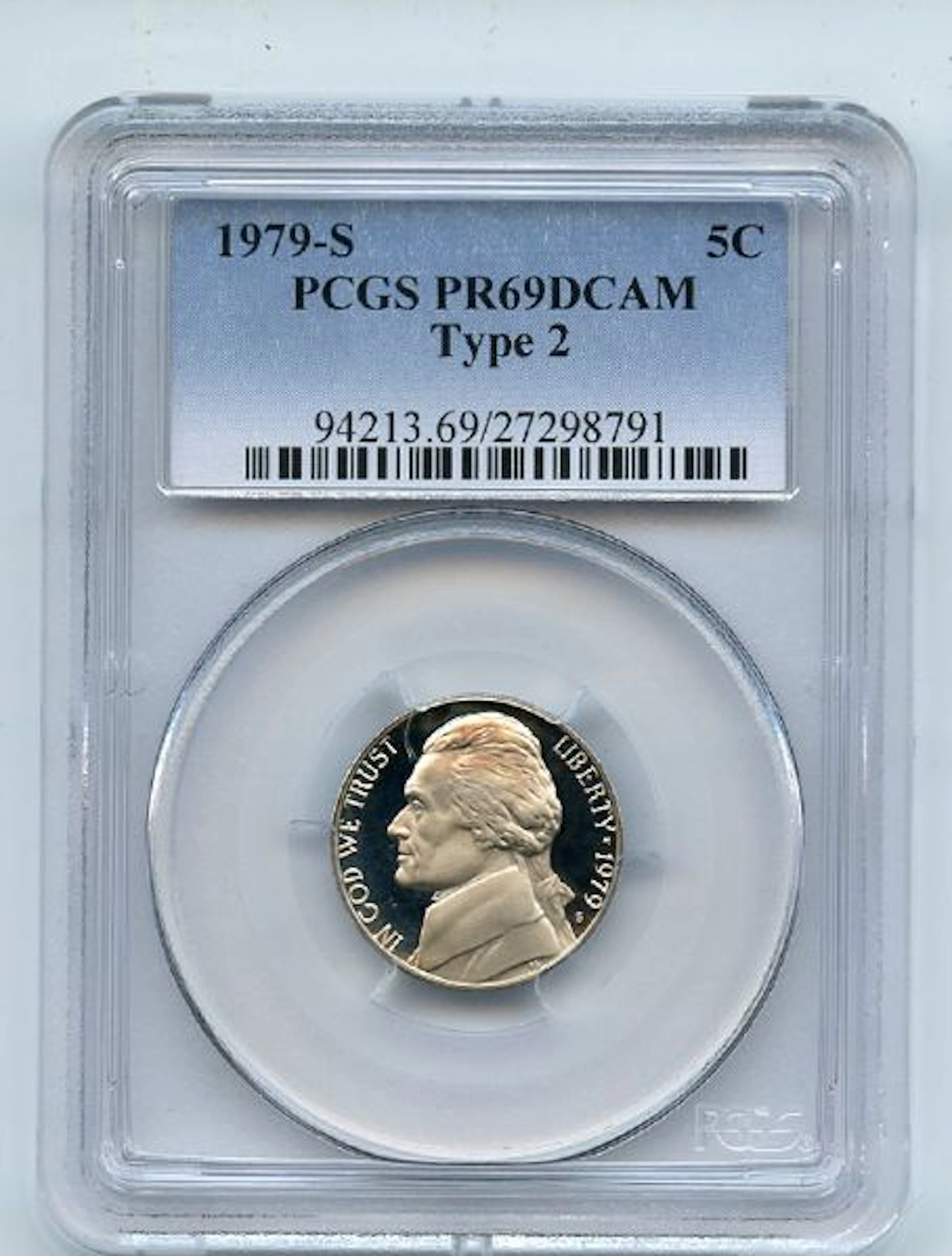 1979 S 5C T2 Type 2 Jefferson Nickel Proof PCGS PR69DCAM coin