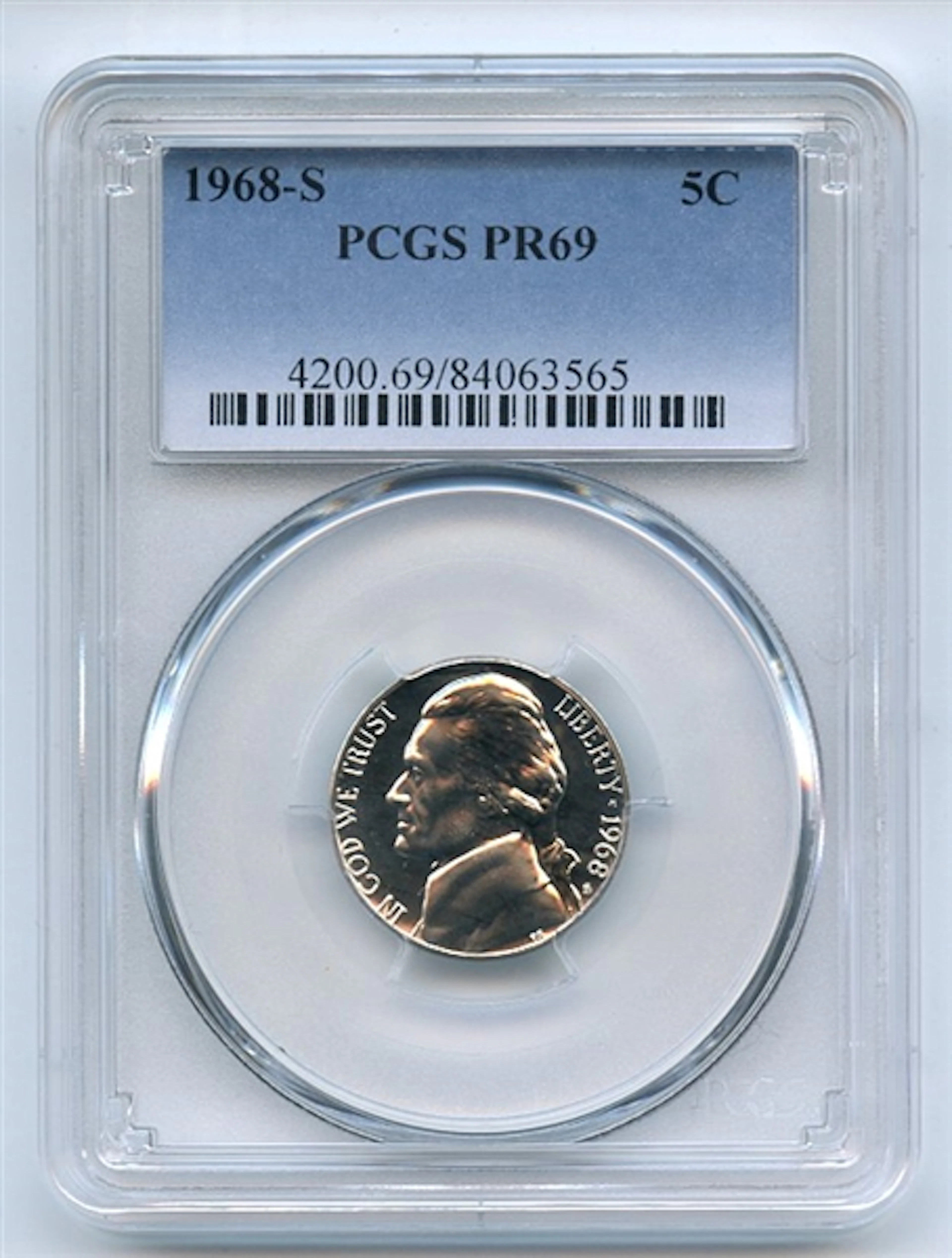 1968 S 5C Jefferson Nickel PCGS PR69 coin