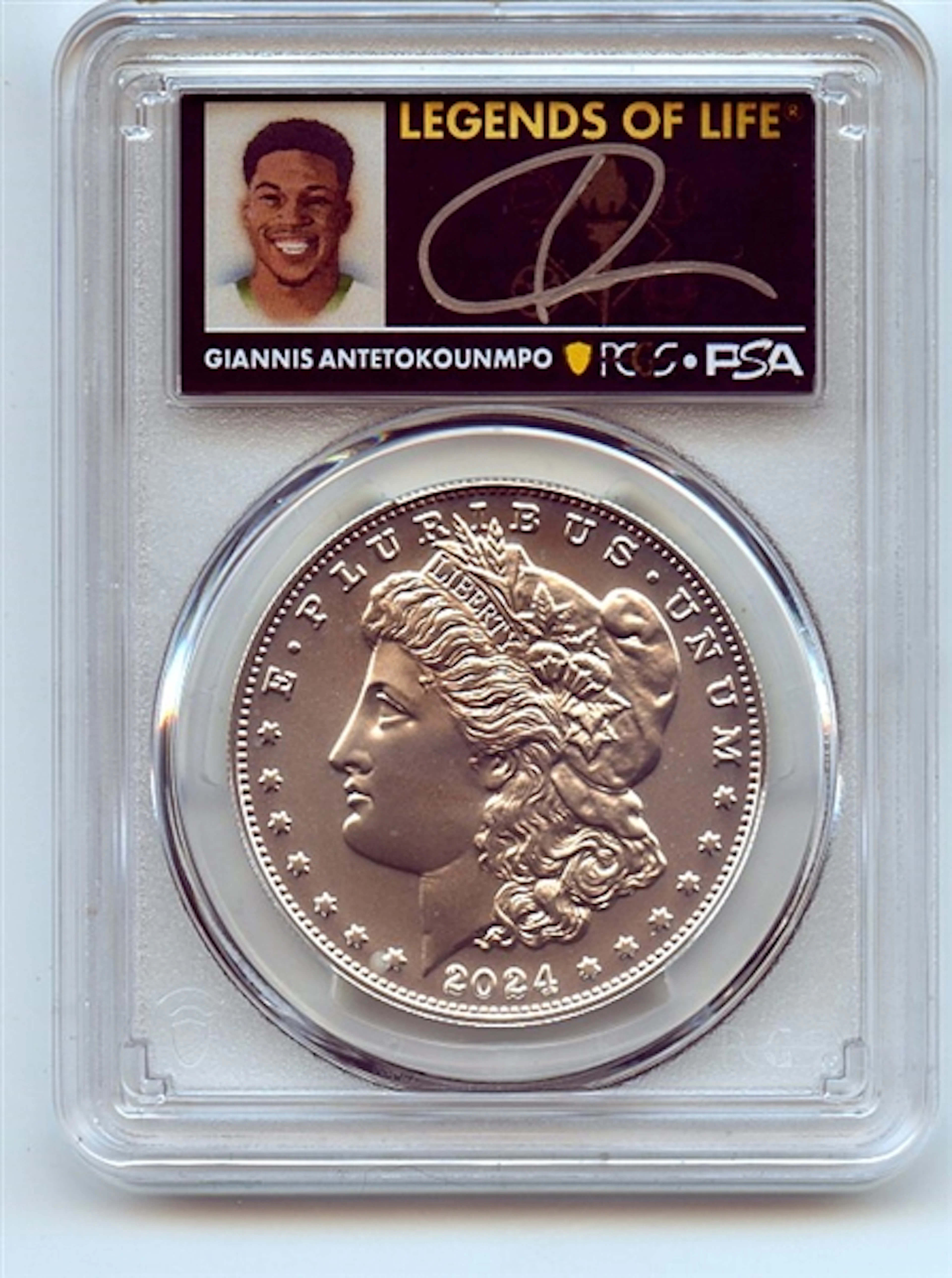 2024 $1 Silver Morgan Dollar PCGS MS70 FS Legends Life Giannis Antetokounmpo