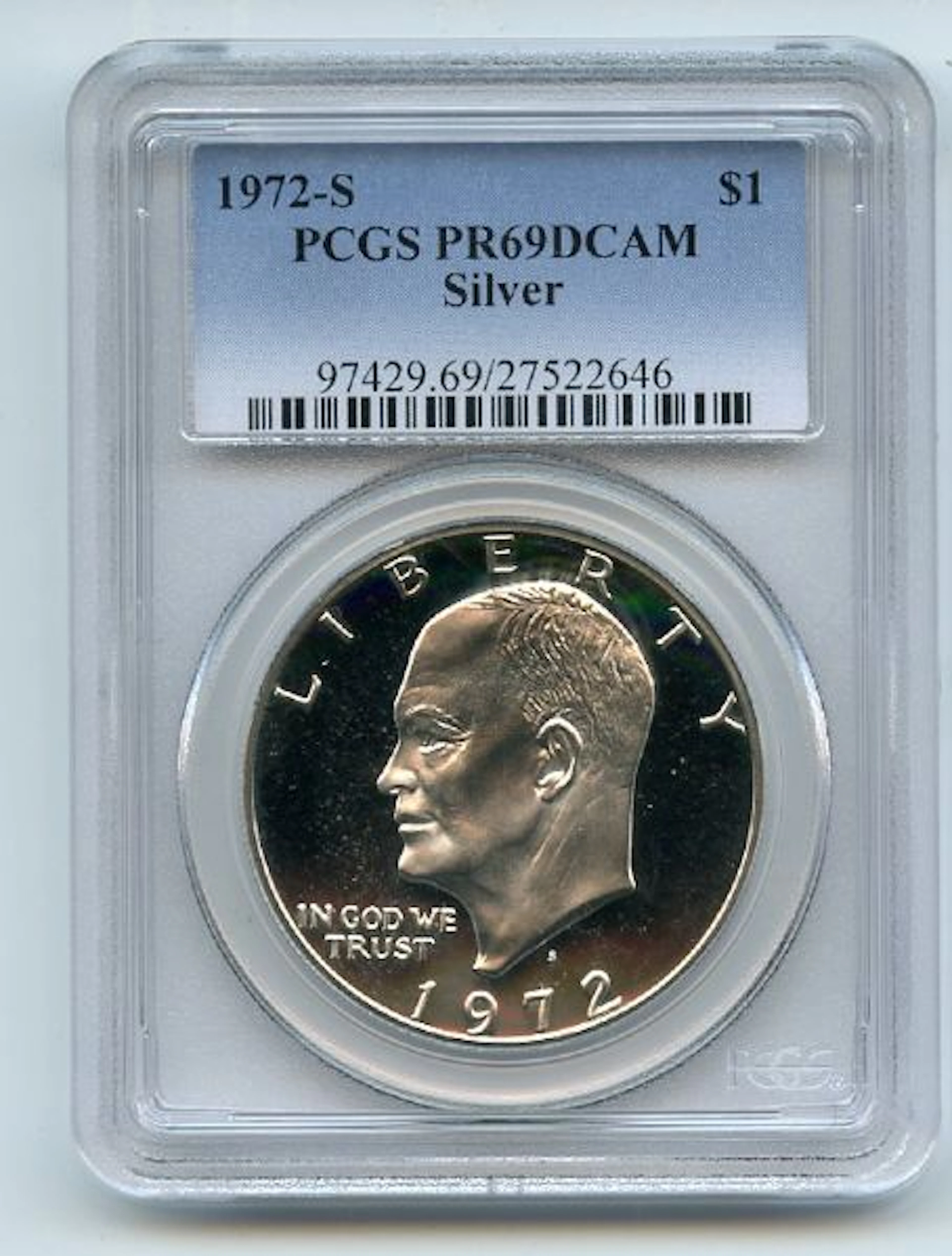 1972 S $1 Silver Ike Eisenhower Dollar Proof PCGS PR69DCAM coin