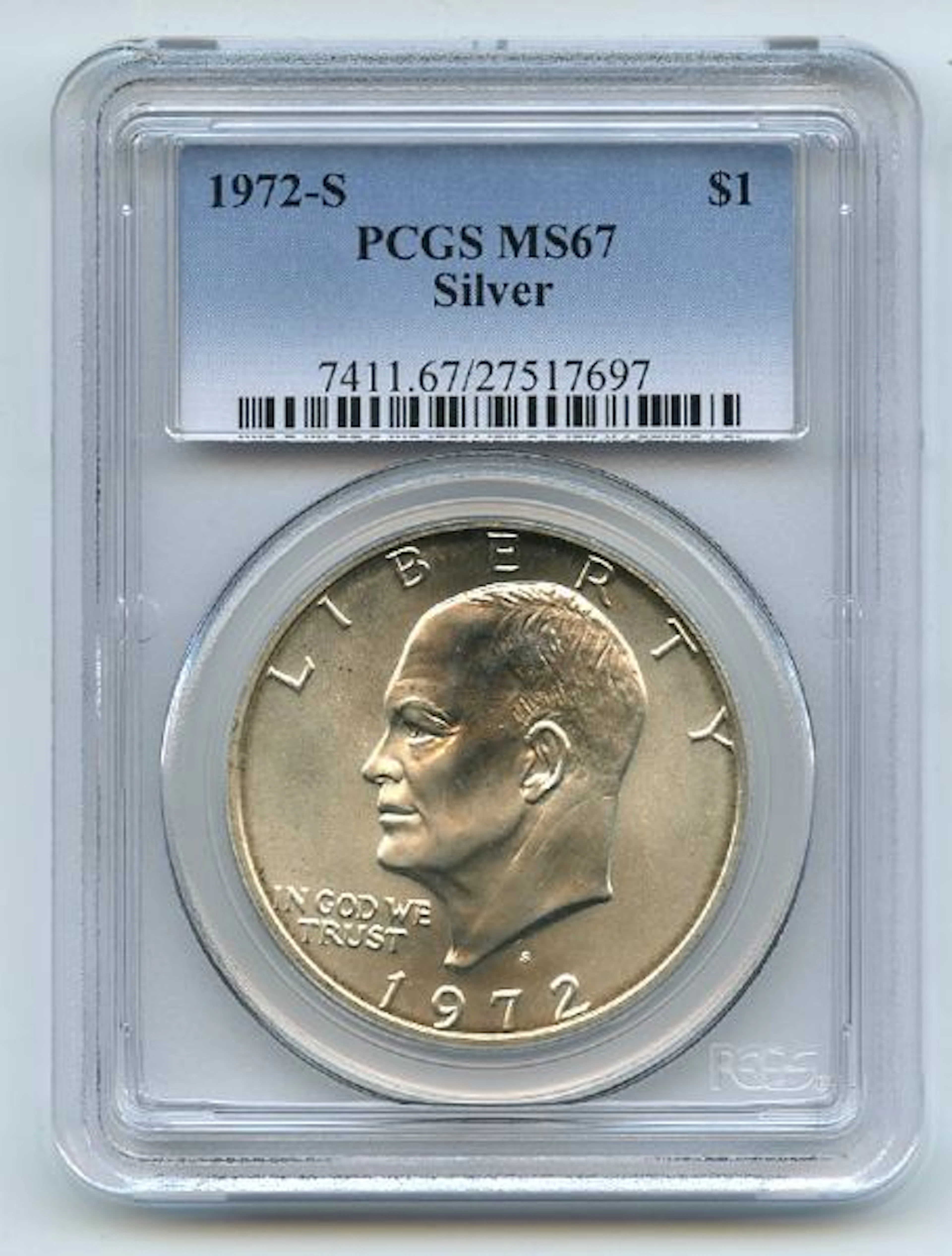 1972 S $1 Silver Ike Eisenhower Dollar PCGS MS67 coin