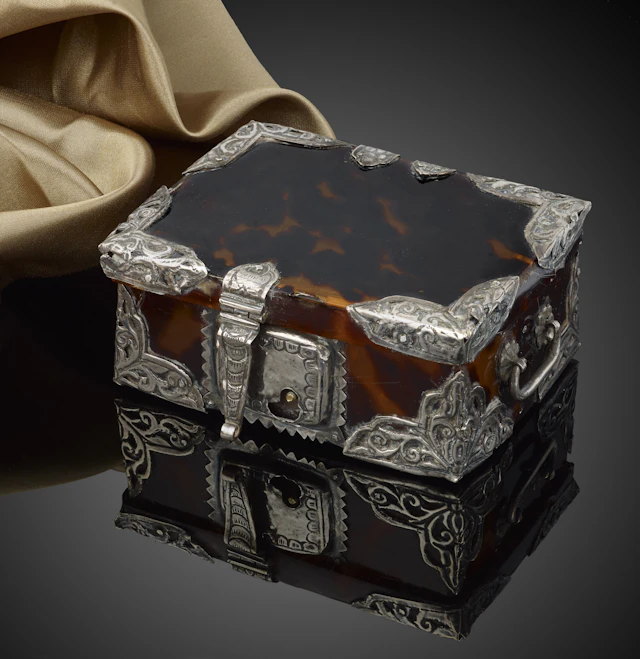A Very Rare and Pretty Little Tortoiseshell Box with Silver Mounts;