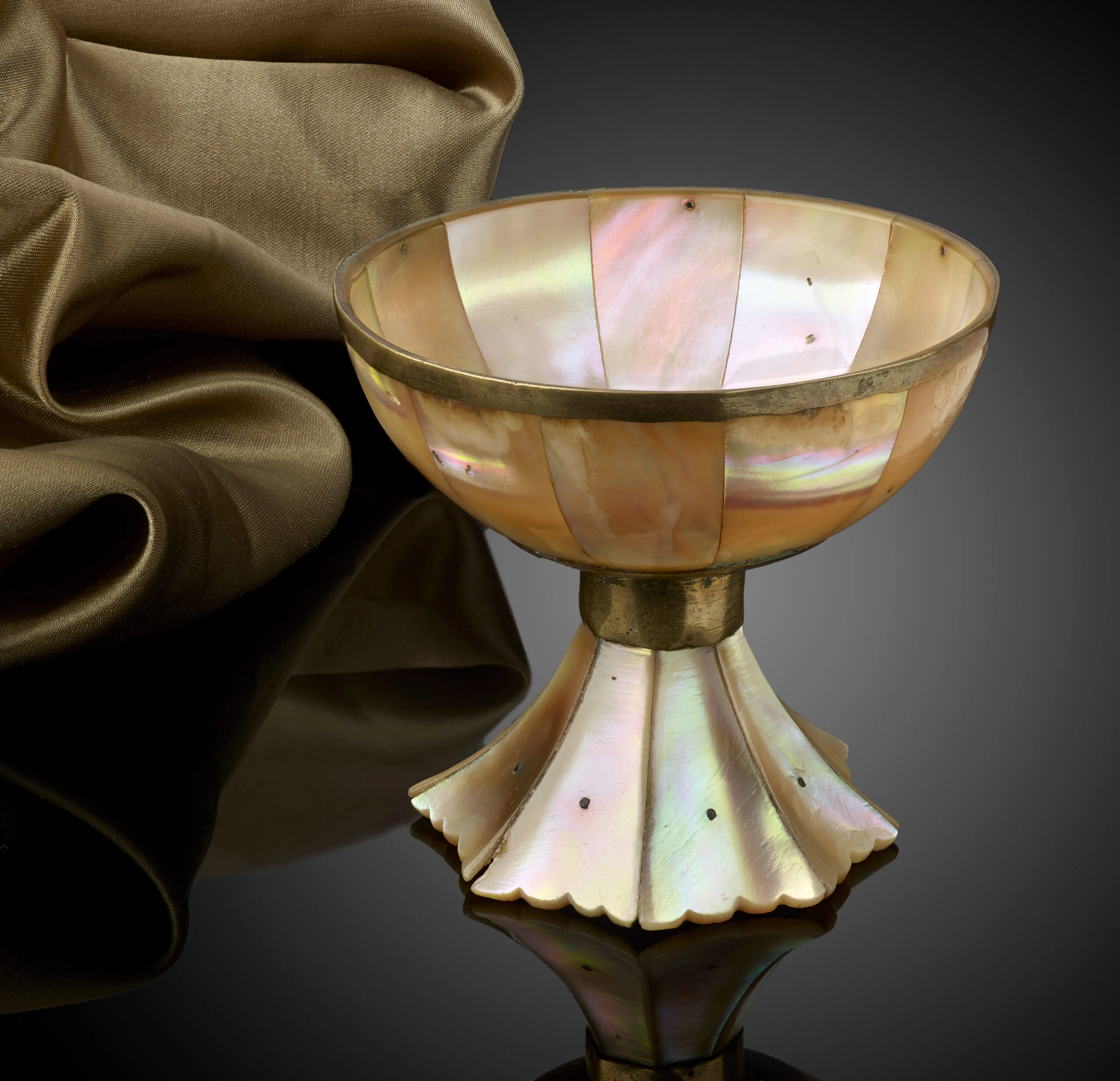 A Small Gujarat Mother of Pearl Cup, with Gilt Copper and Silver Gilt