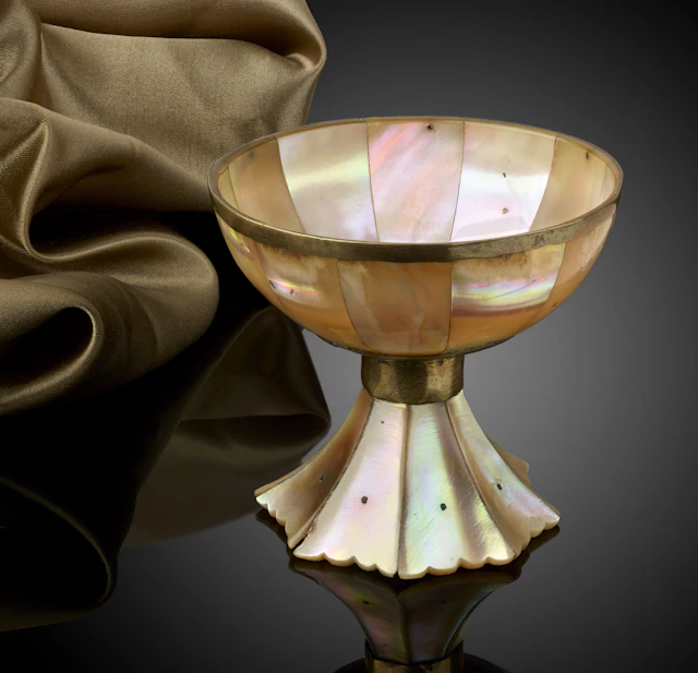 A Small Gujarat Mother of Pearl Cup, with Gilt Copper and Silver Gilt