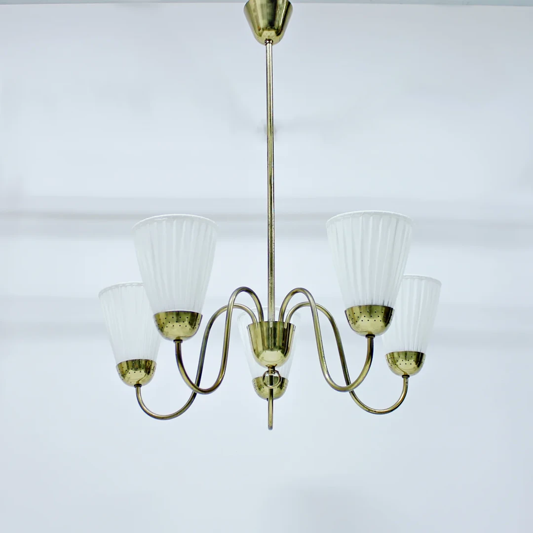 Swedish Modern brass chandelier, attributed to Bergboms, 1940s/1950s