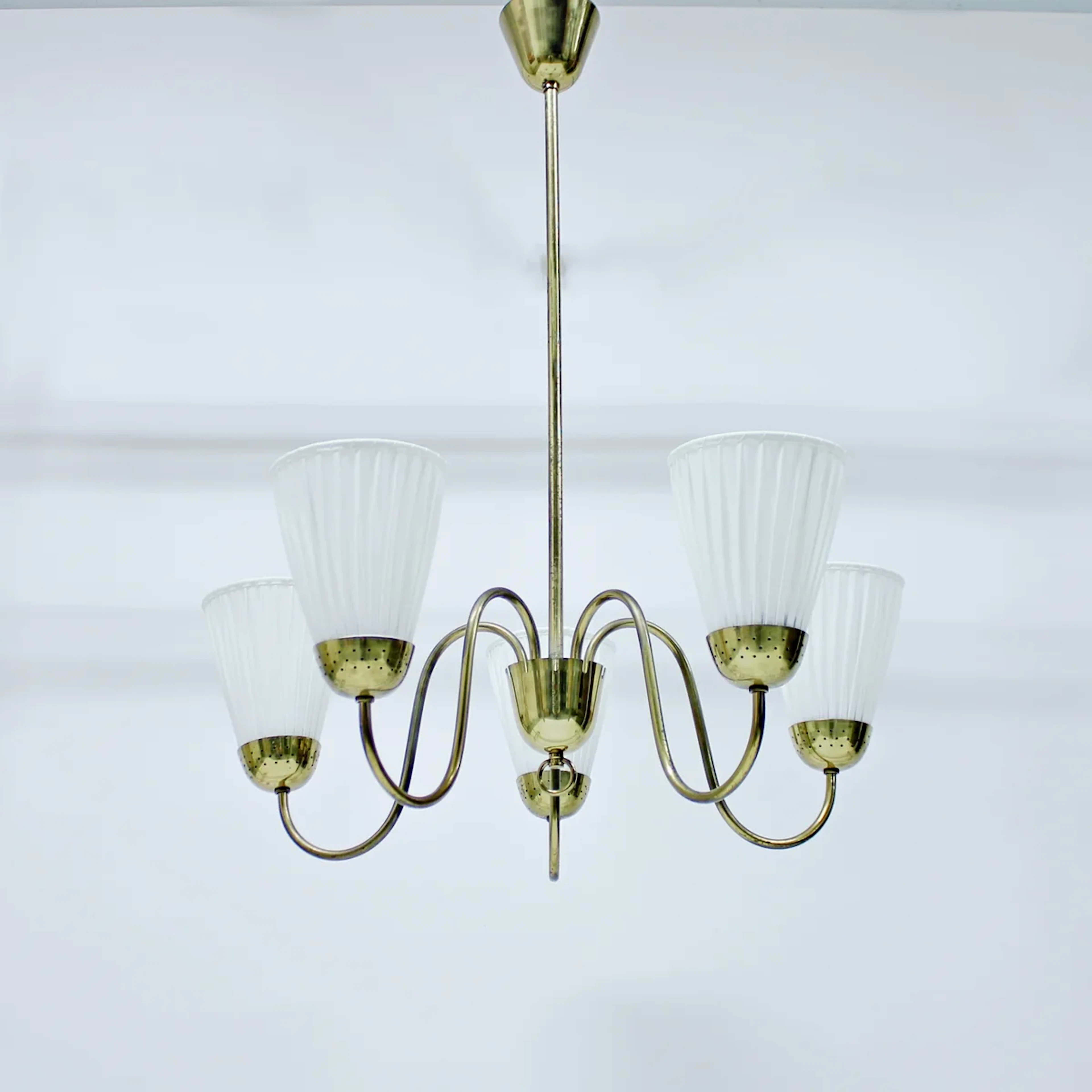 Swedish Modern brass chandelier, attributed to Bergboms, 1940s/1950s