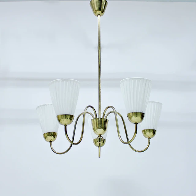 Swedish Modern brass chandelier, attributed to Bergboms, 1940s/1950s
