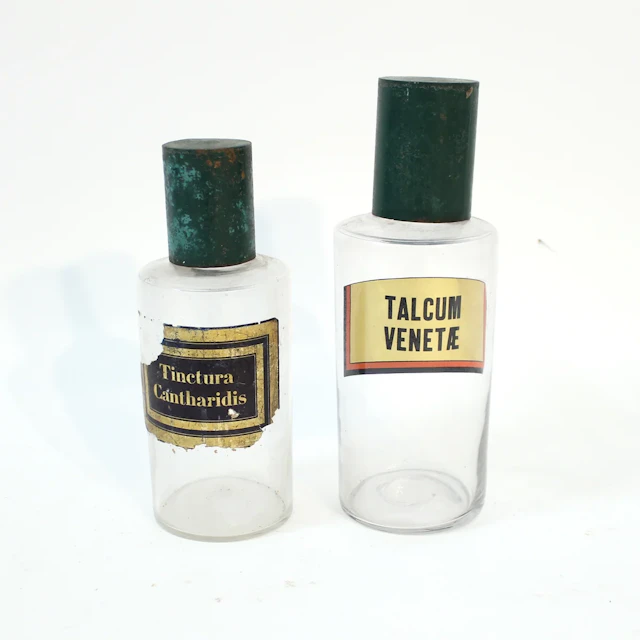 Pair of early 20th century French apothecary bottles, ca 1930s