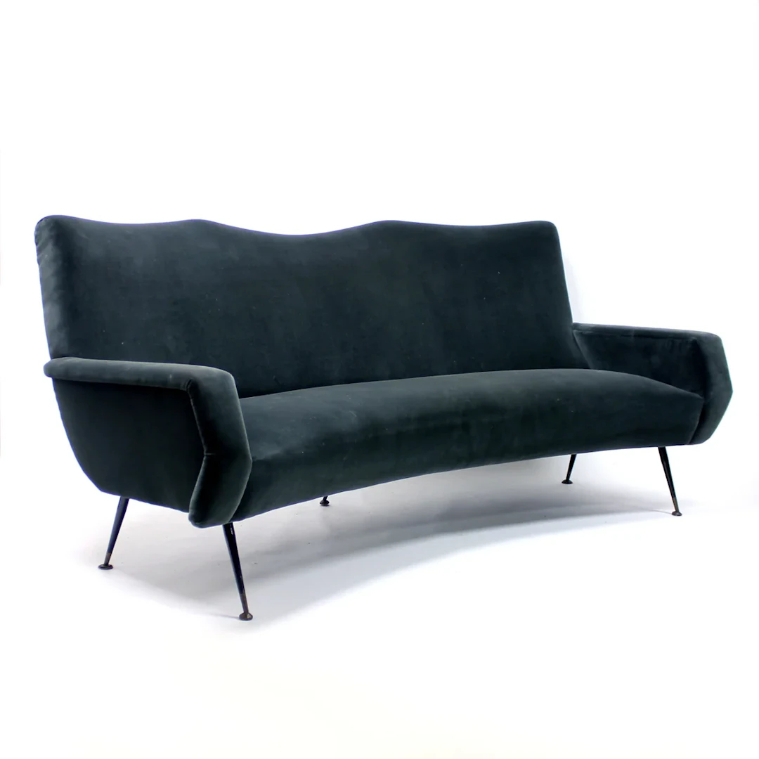Italian curved mid-century velvet sofa, 1950s