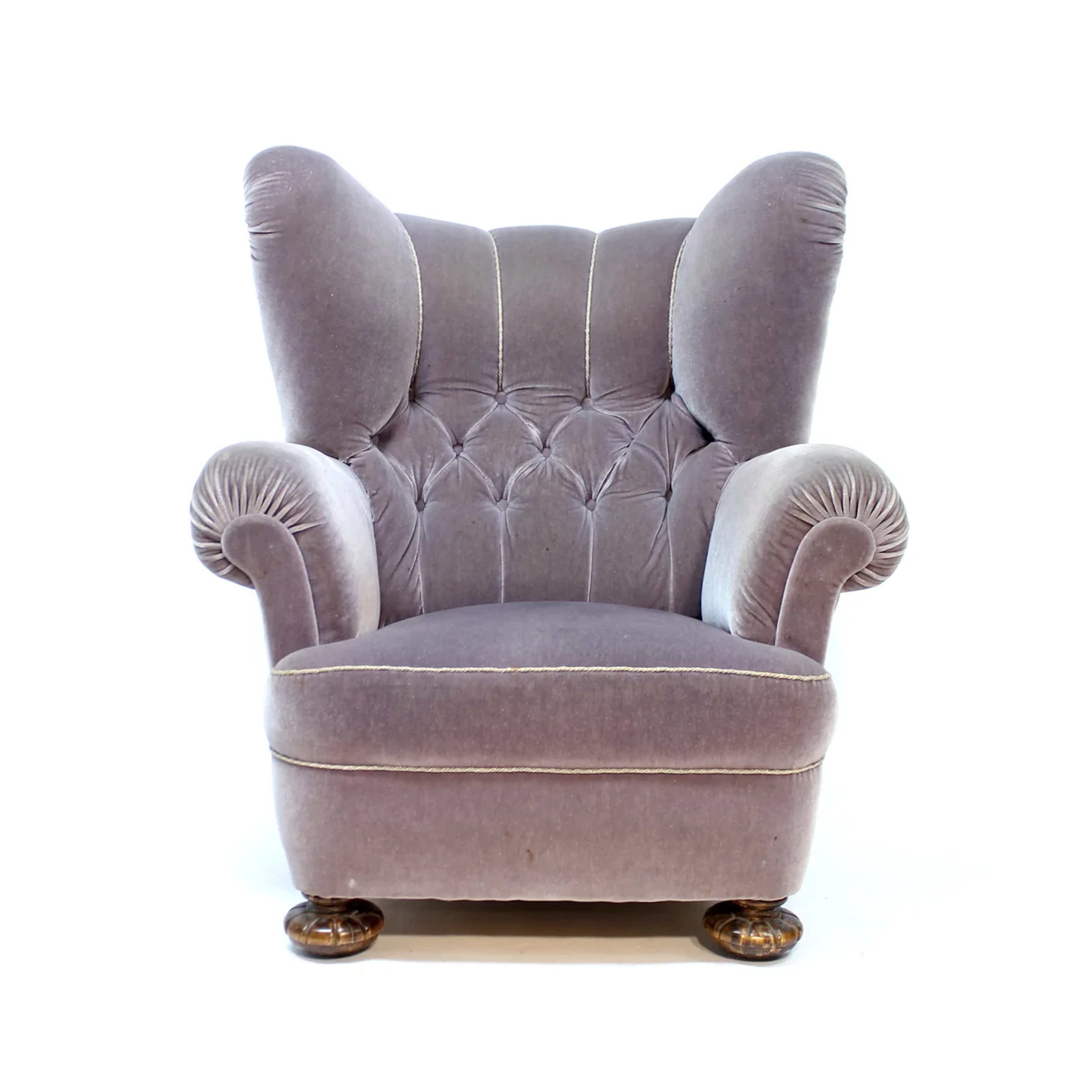 Oversized Swedish Modern Lounge chair in grey velvet, 1940s
