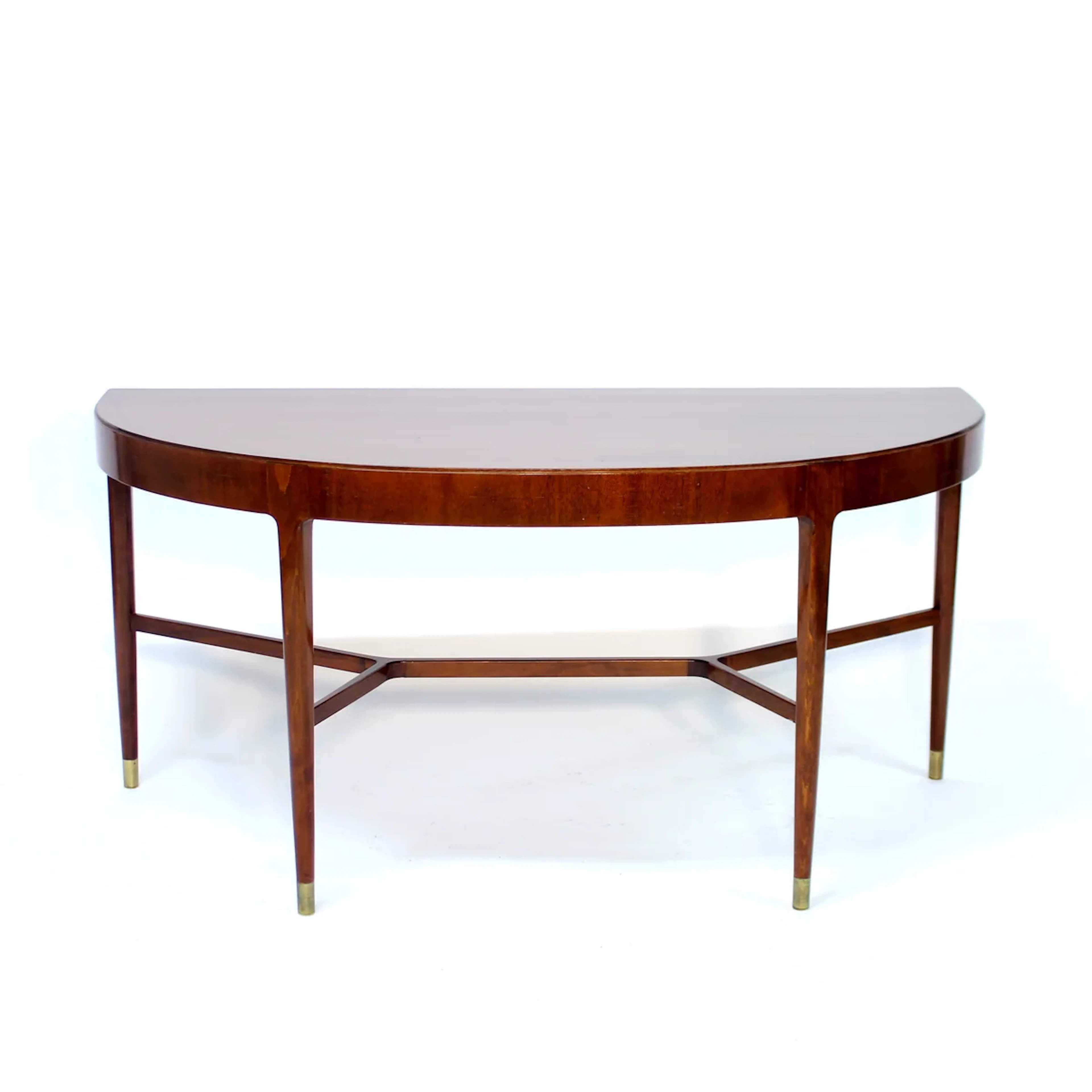 Swedish semicircular mid-century Mahogany side table on brass feet, 1940s
