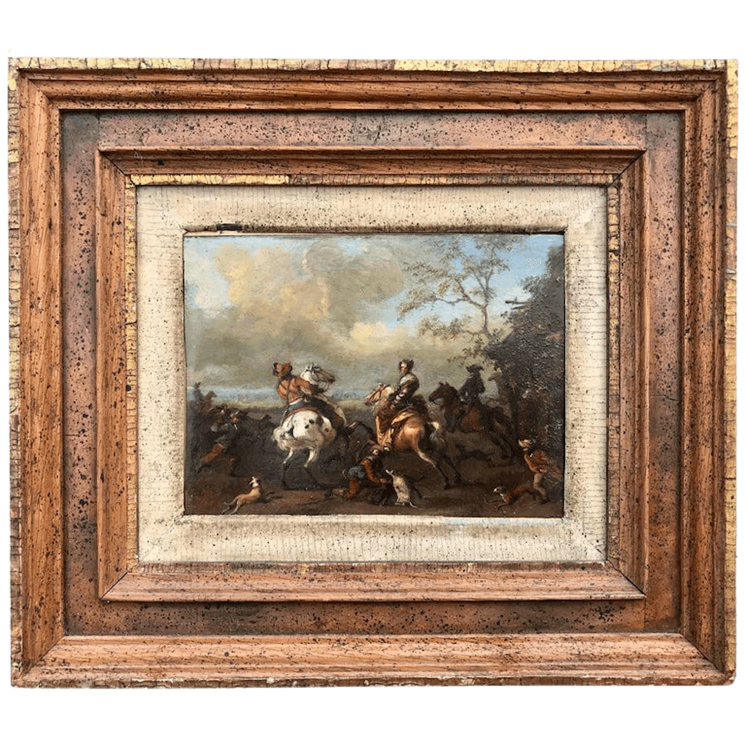 Oil on Copper Painting of a Hawking Scene, Carel Van Falens (1683-1733)