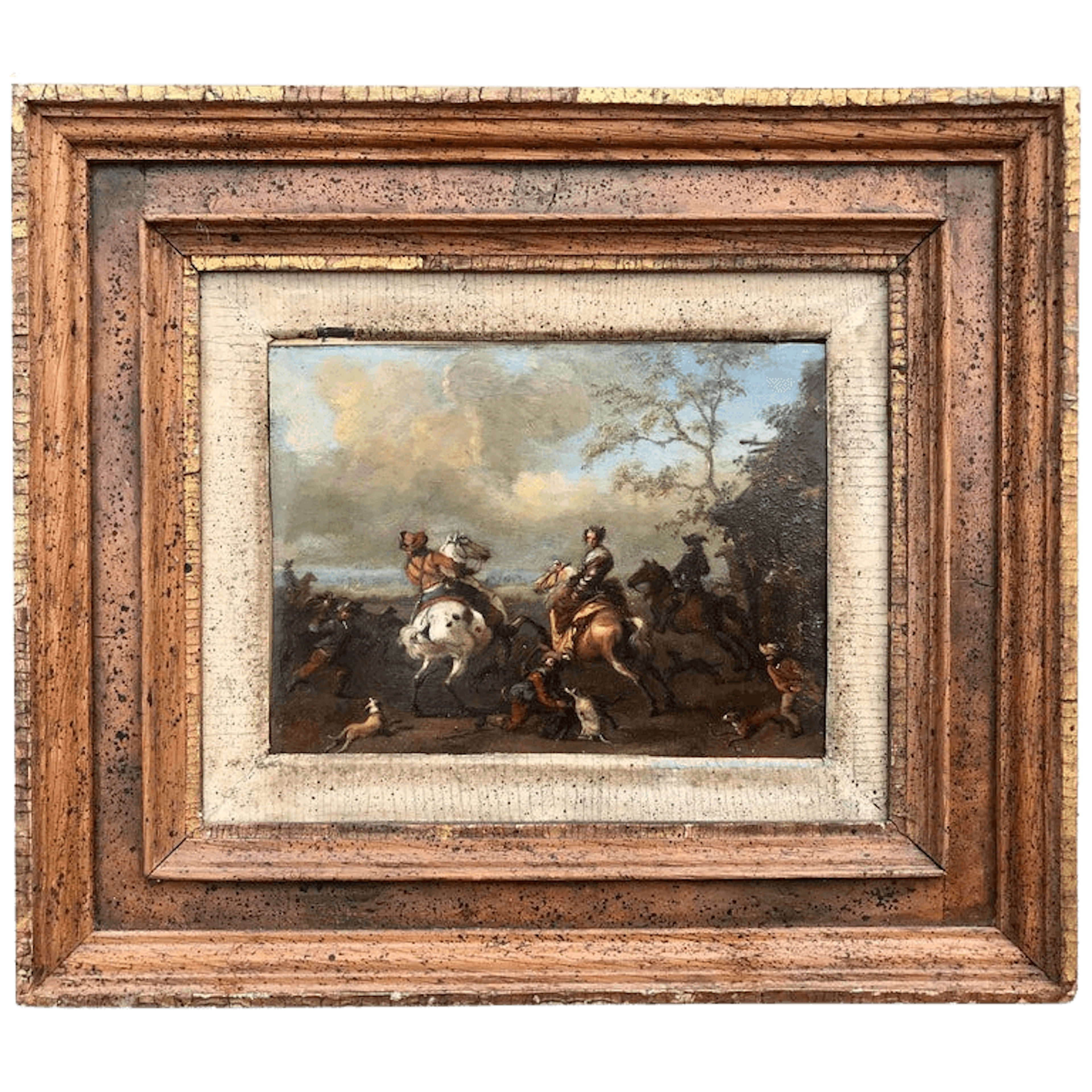Oil on Copper Painting of a Hawking Scene, Carel Van Falens (1683-1733)