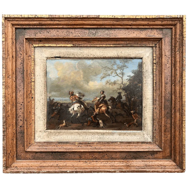 Oil on Copper Painting of a Hawking Scene, Carel Van Falens (1683-1733)