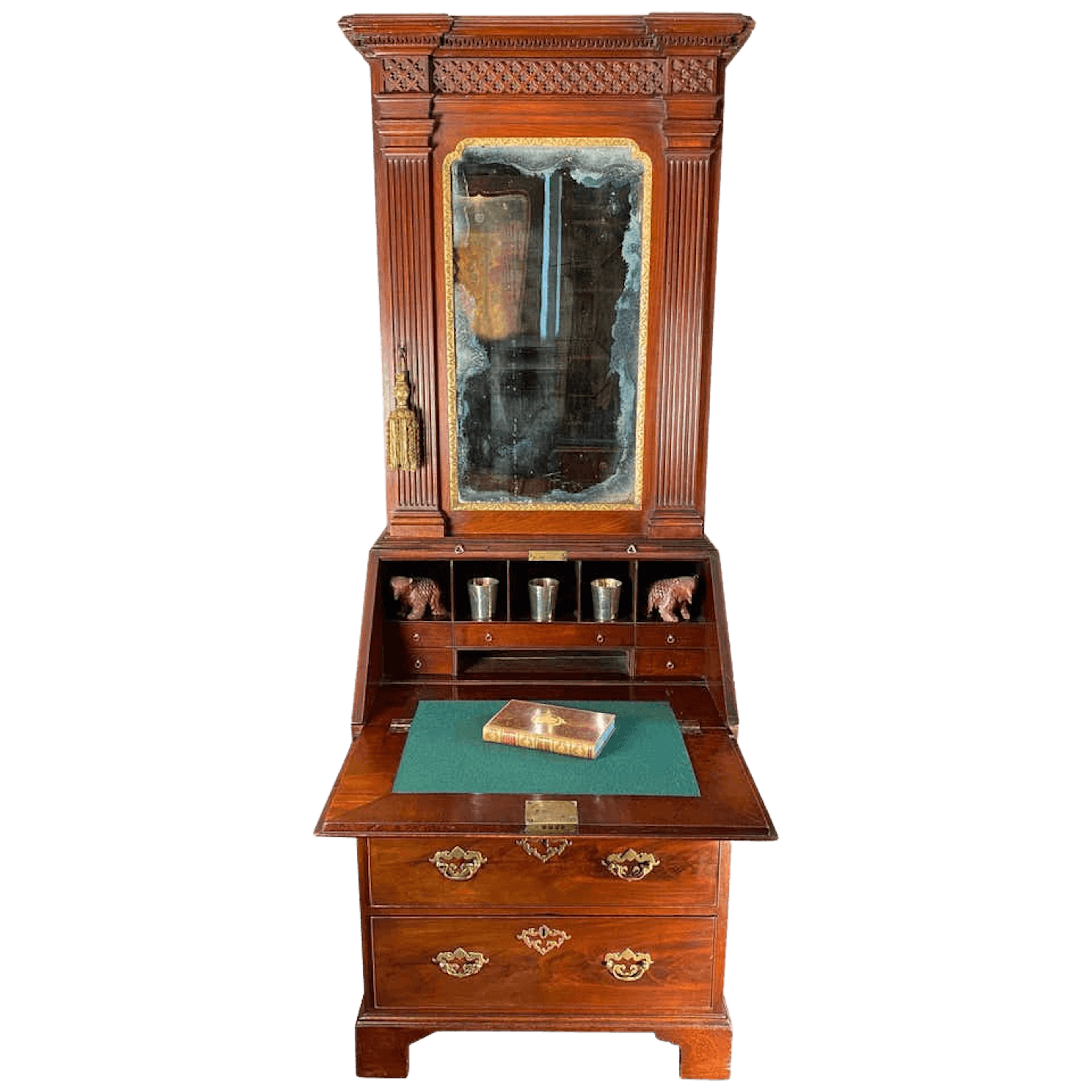 Small 18th century mahogany bureau bookcase cabinet
