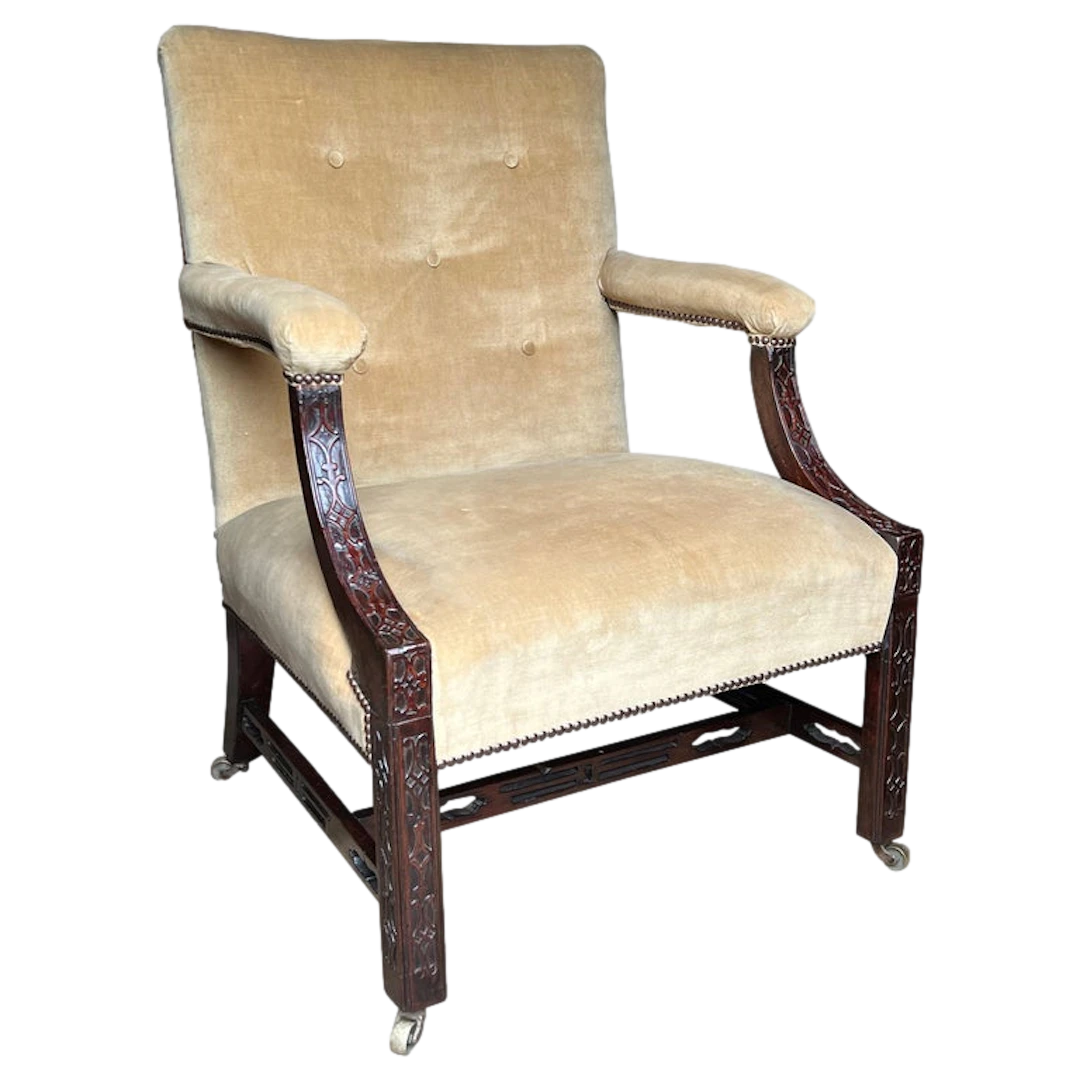 18th Century Chinese Chippendale Gainsborough library armchair