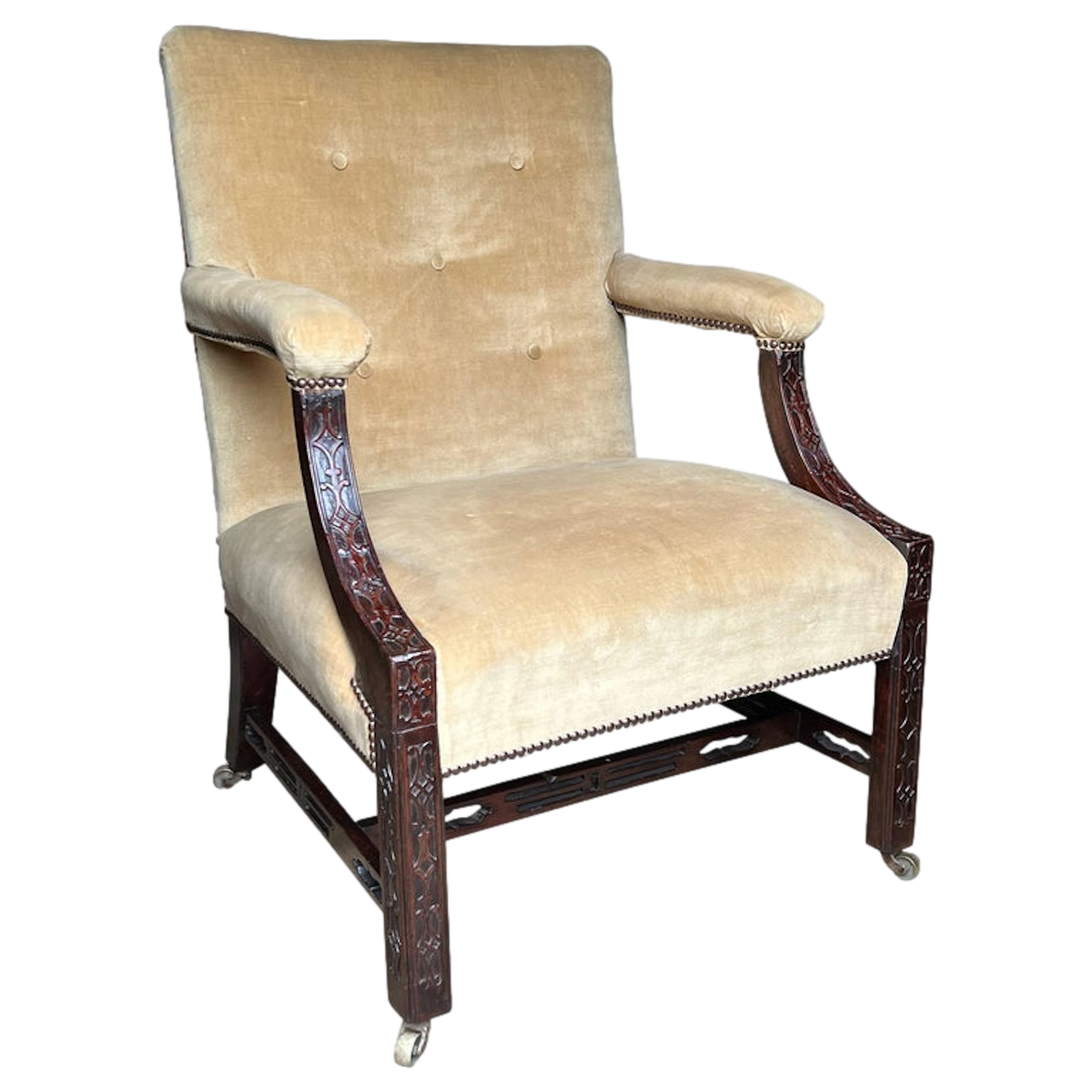 18th Century Chinese Chippendale Gainsborough library armchair
