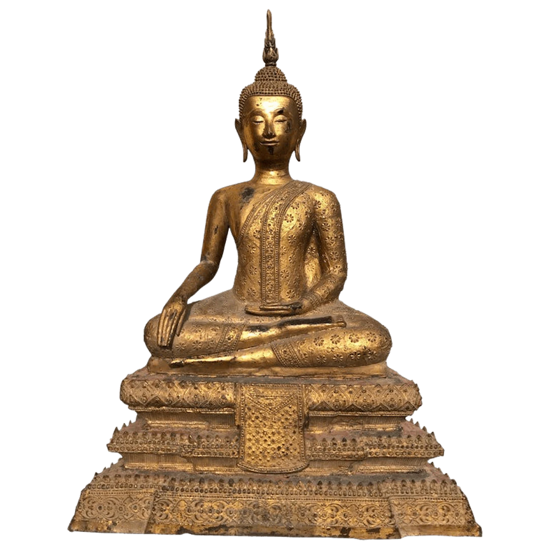 Large 19th century Rattanakosin gilt bronze Buddha figure
