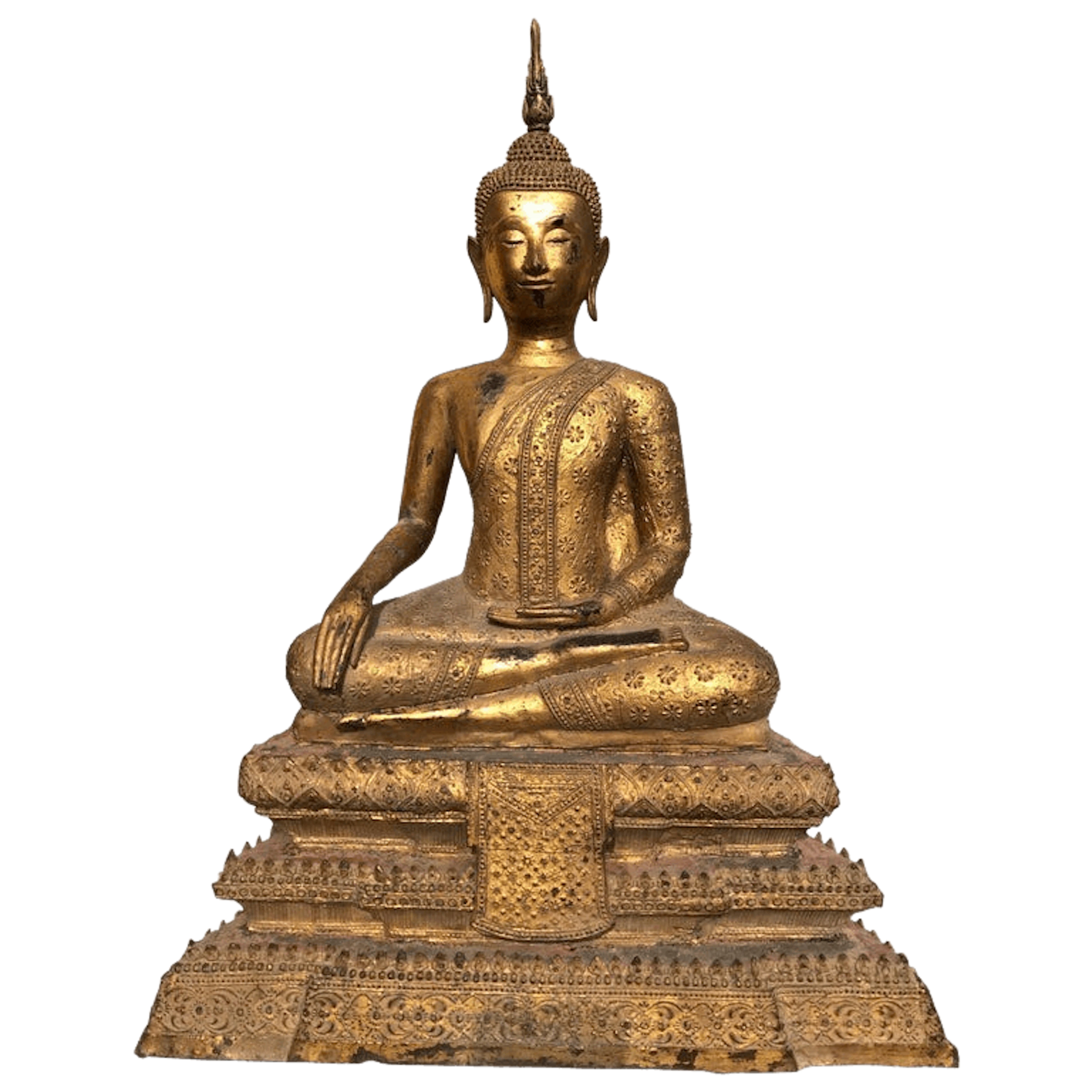 Large 19th century Rattanakosin gilt bronze Buddha figure