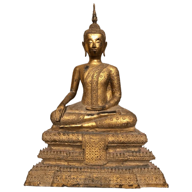 Large 19th century Rattanakosin gilt bronze Buddha figure