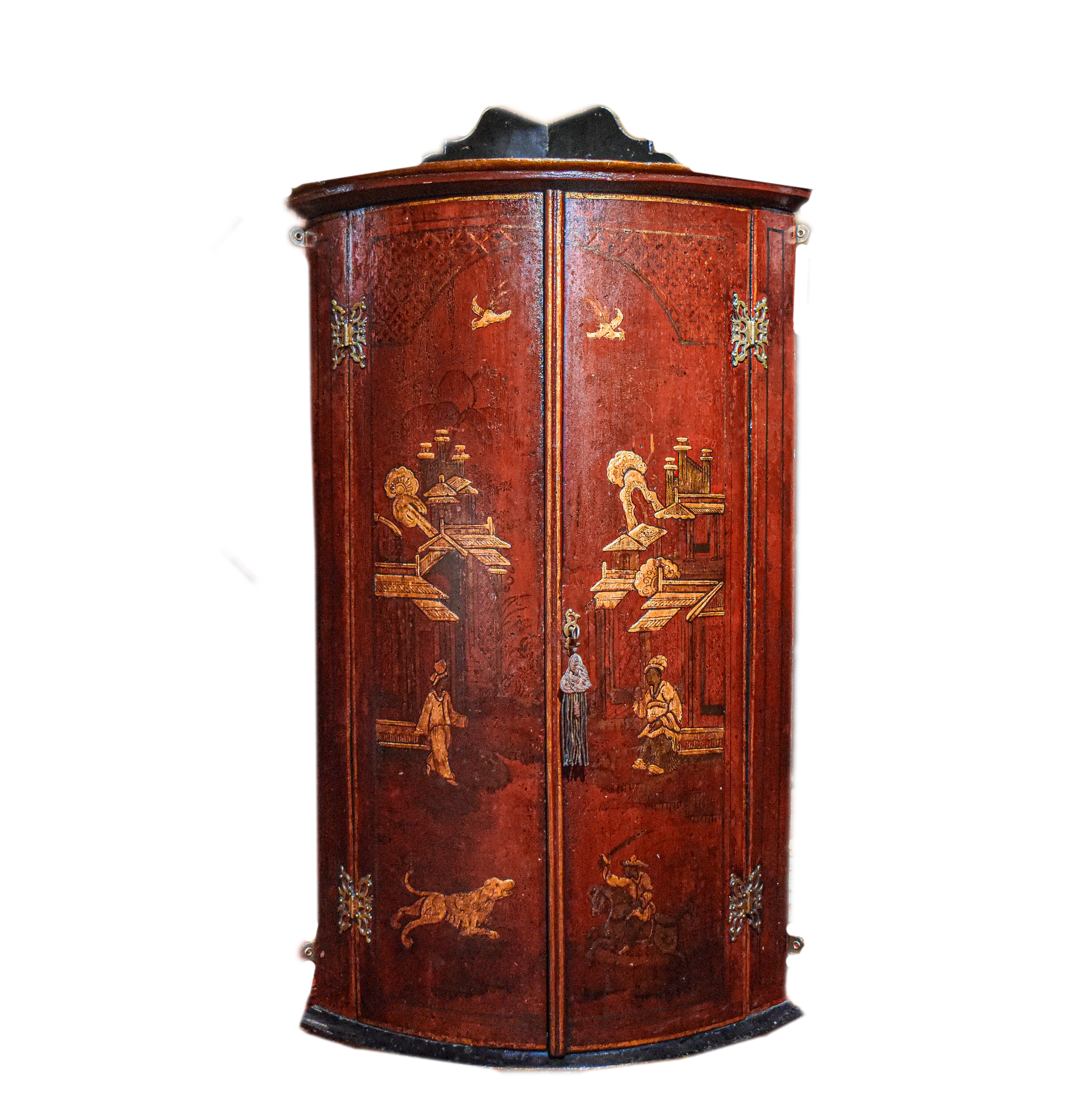 Early 18th Century Red Japanned Cabinet Corner Cupboard