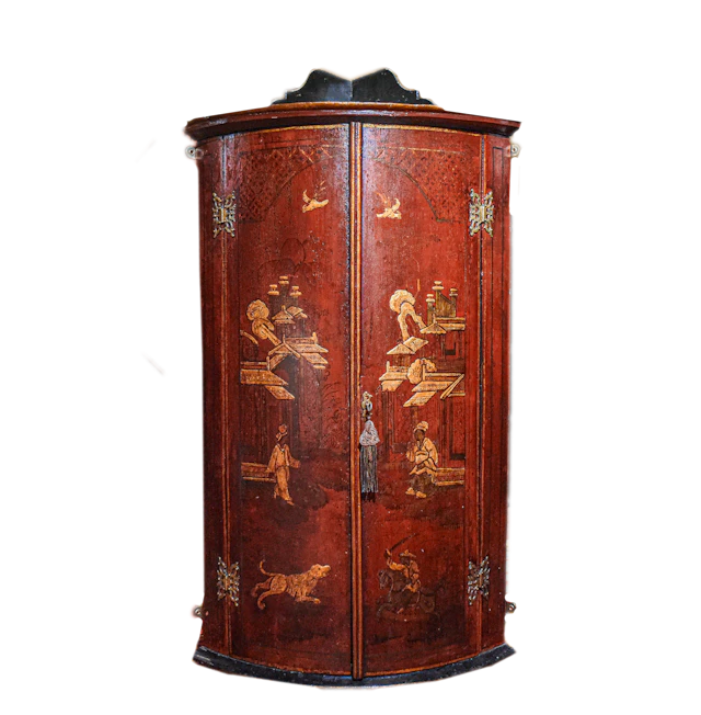 Early 18th Century Red Japanned Cabinet Corner Cupboard