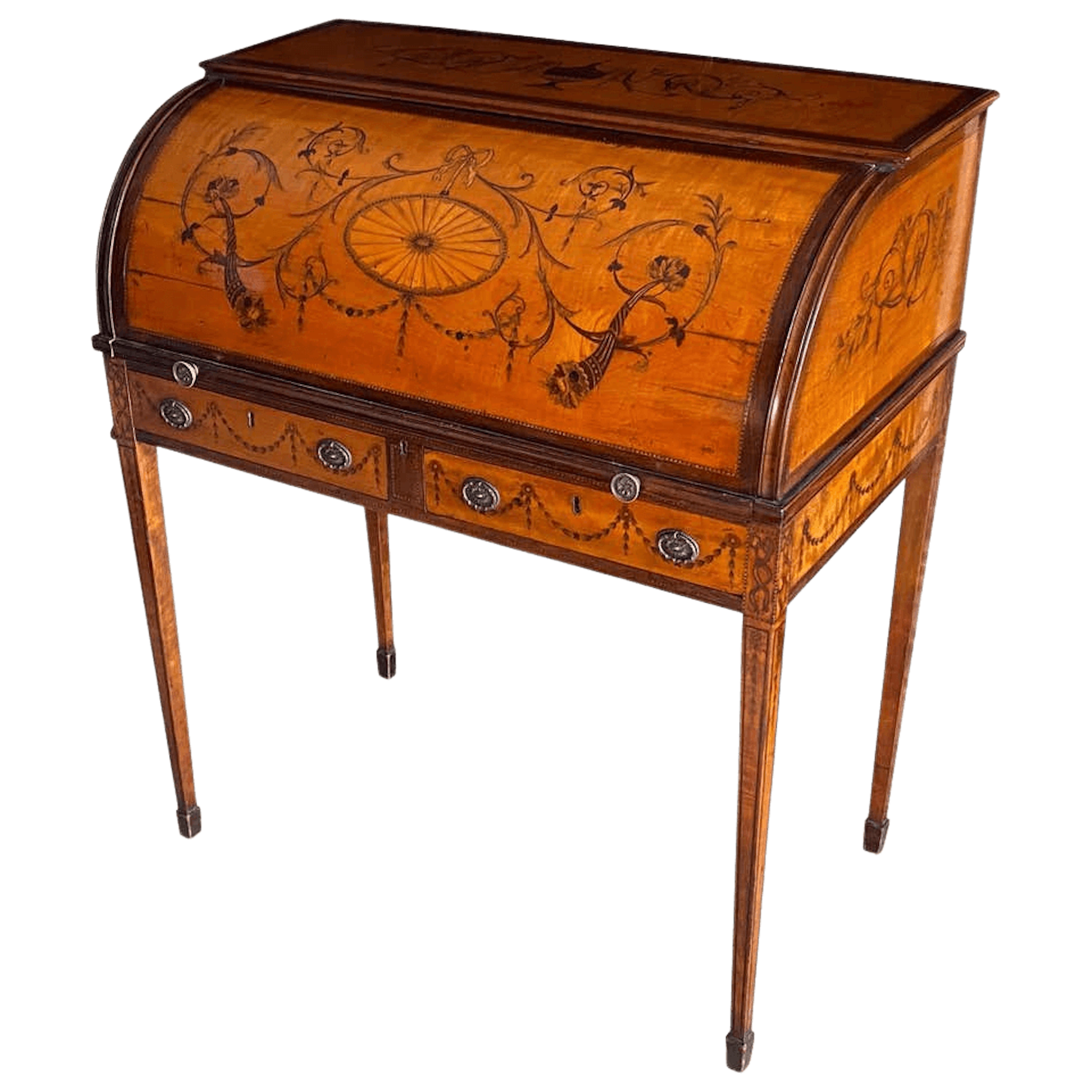 Fine Chippendale period satinwood and marquetry desk