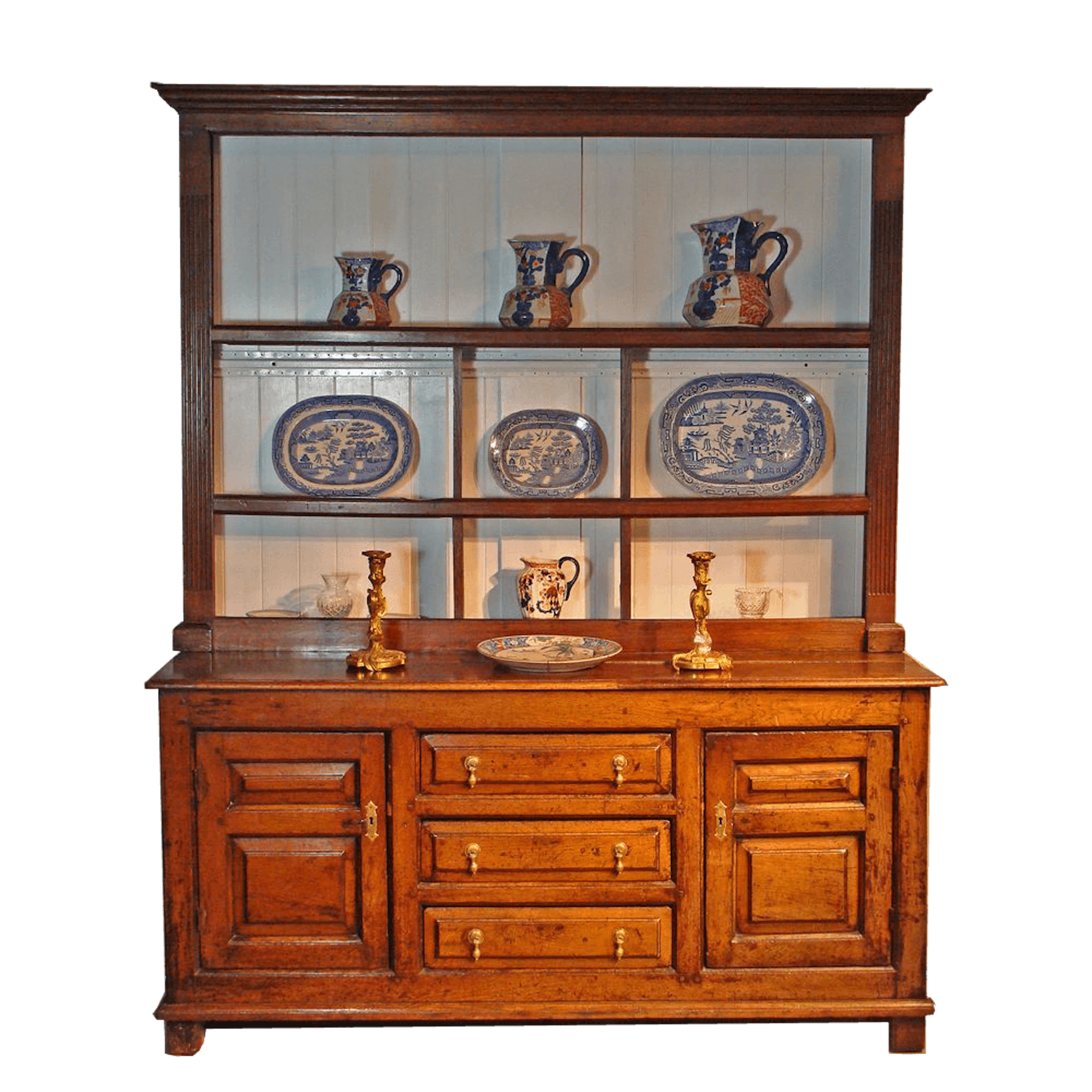 Small 18th century oak Welsh dresser with rack