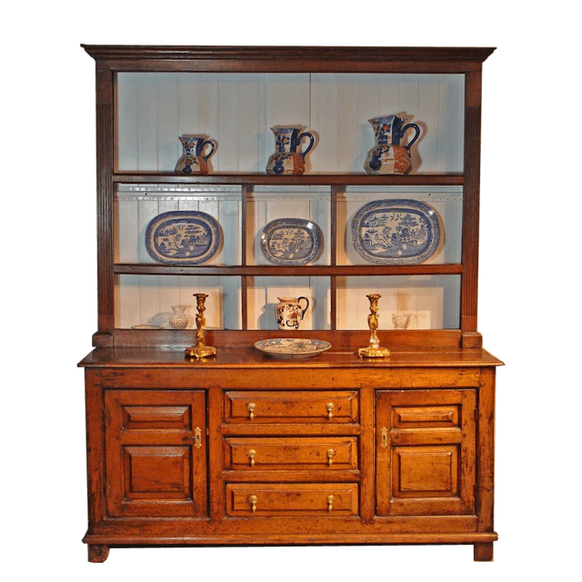 Small 18th century oak Welsh dresser with rack