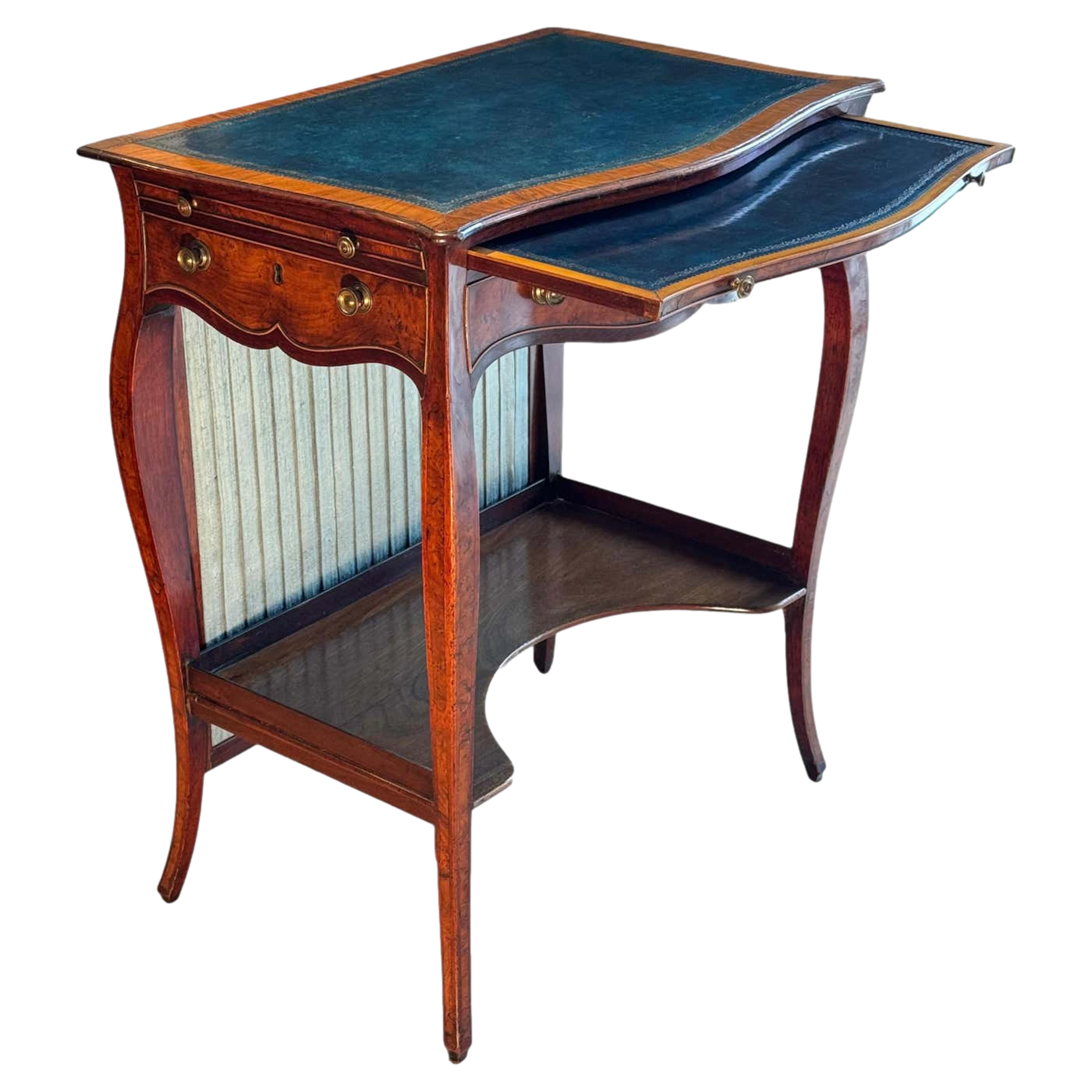 George III serpentine inlaid writing dressing table