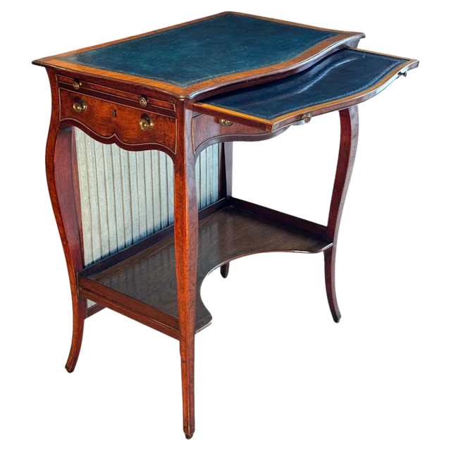 George III serpentine inlaid writing dressing table