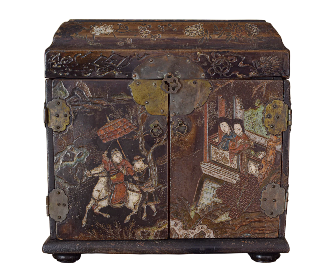 Rare Chinese Kangxi polychrome Coromandel lacquer casket