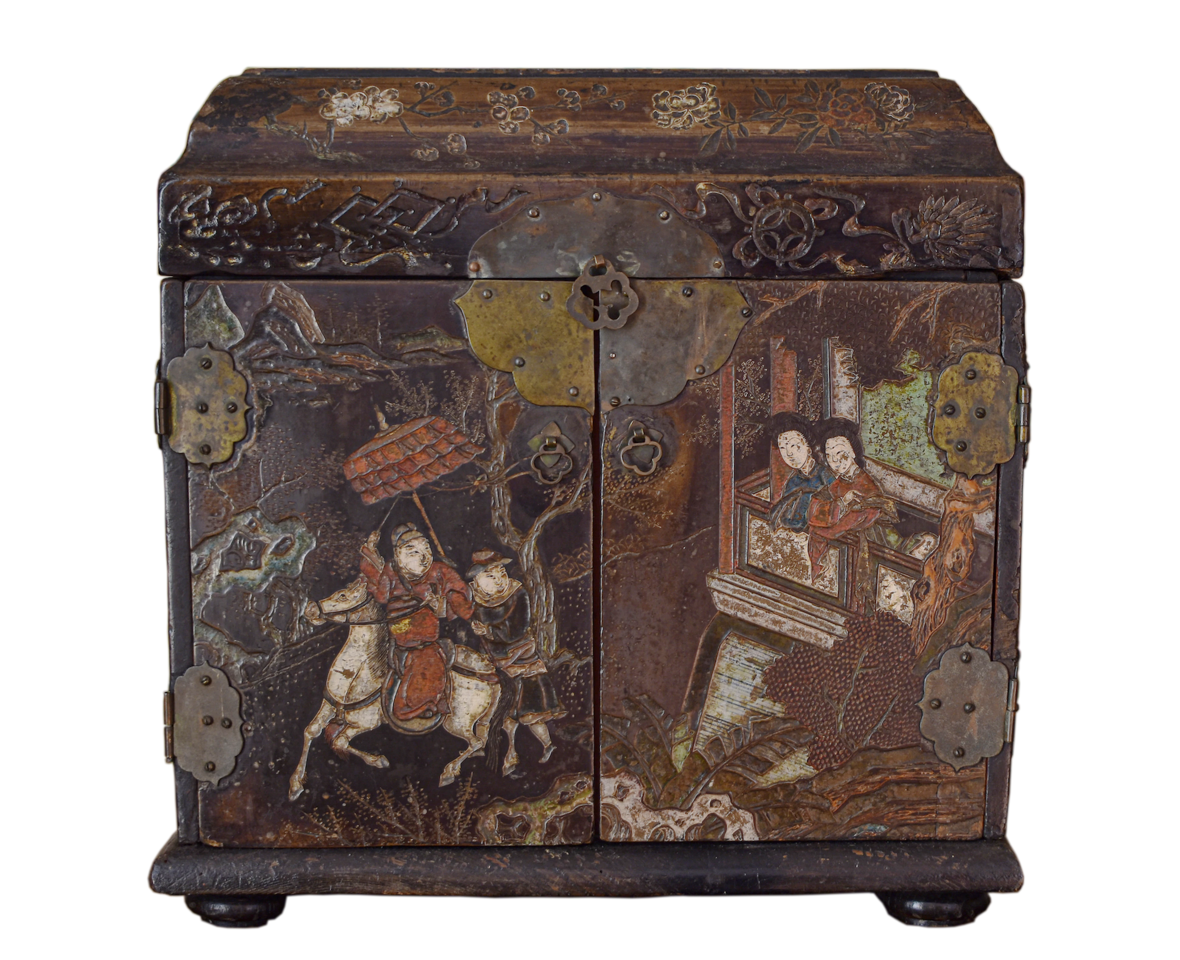 Rare Chinese Kangxi polychrome Coromandel lacquer casket