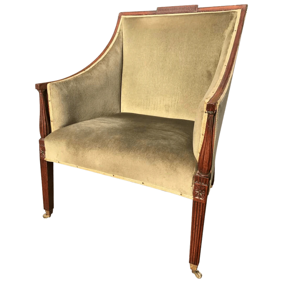 18th century carved mahogany library bergère armchair