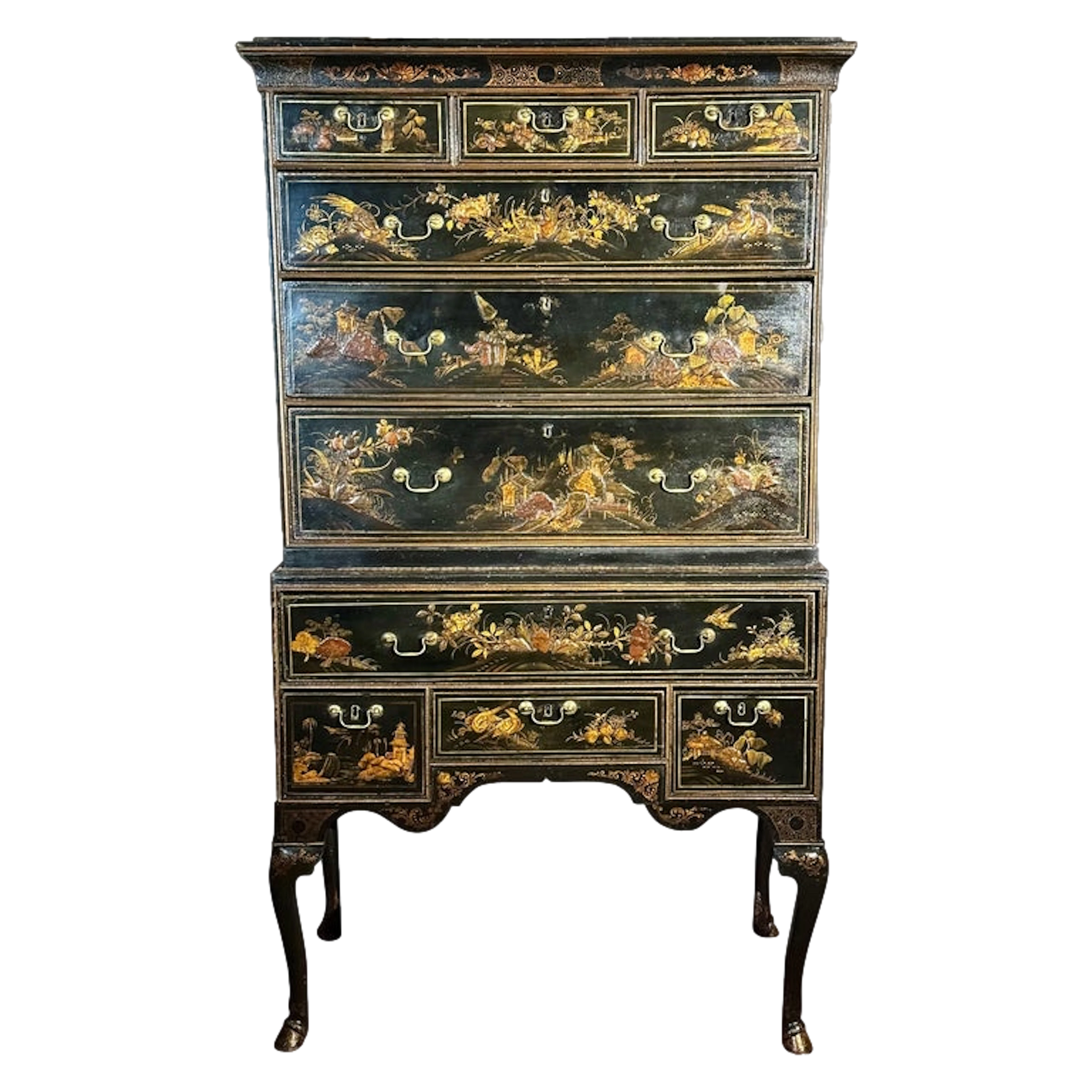 Rare Queen Anne chinoiserie japanned chest on stand