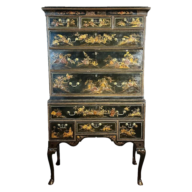 Rare Queen Anne chinoiserie japanned chest on stand