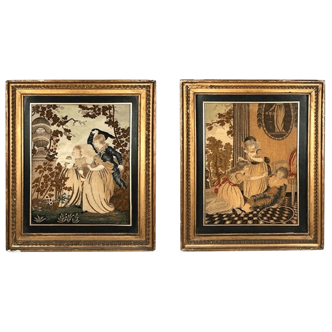 Fine pair of 18th century silkwork pictures