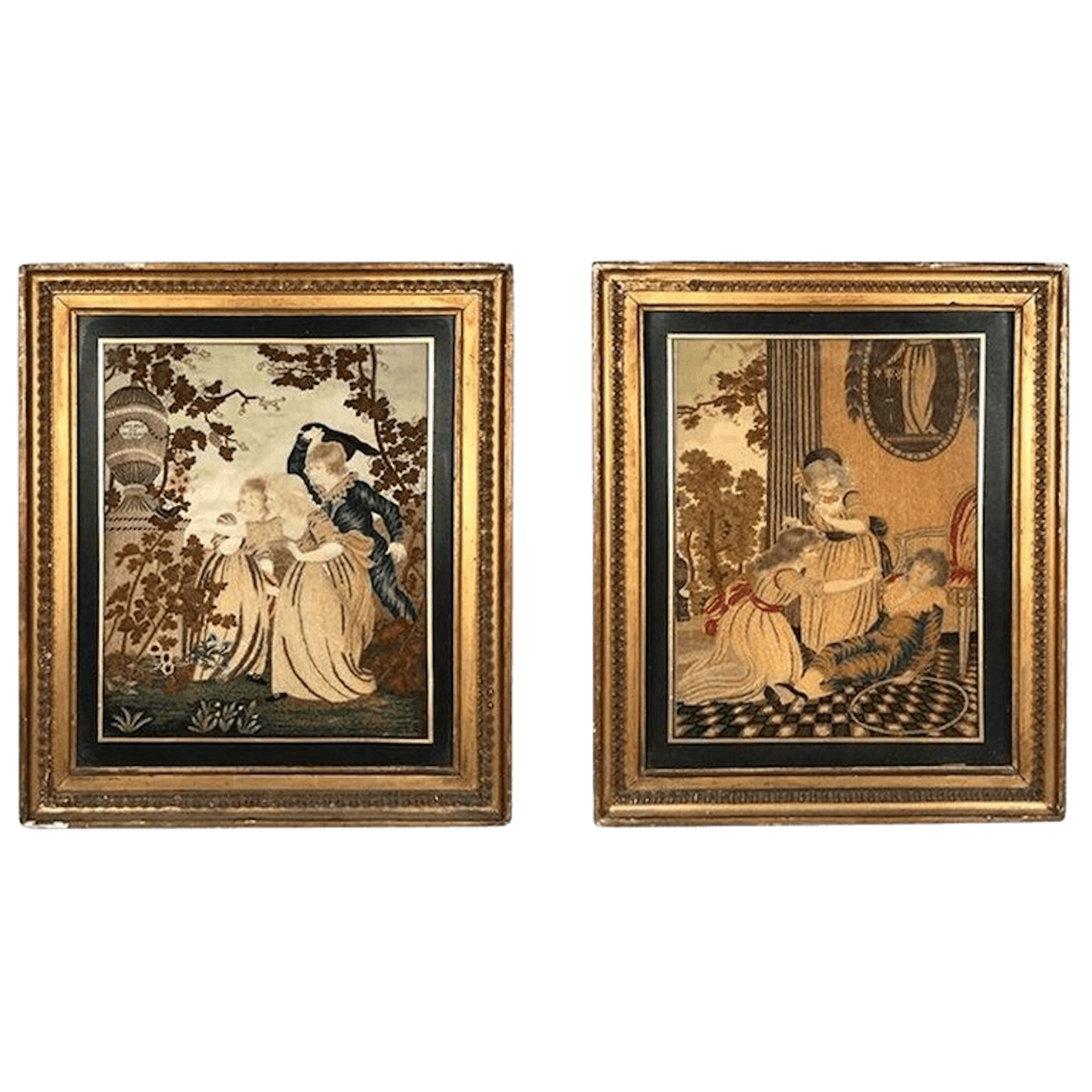 Fine pair of 18th century silkwork pictures