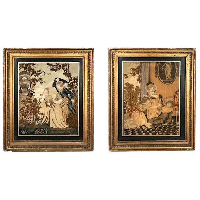 Fine pair of 18th century silkwork pictures