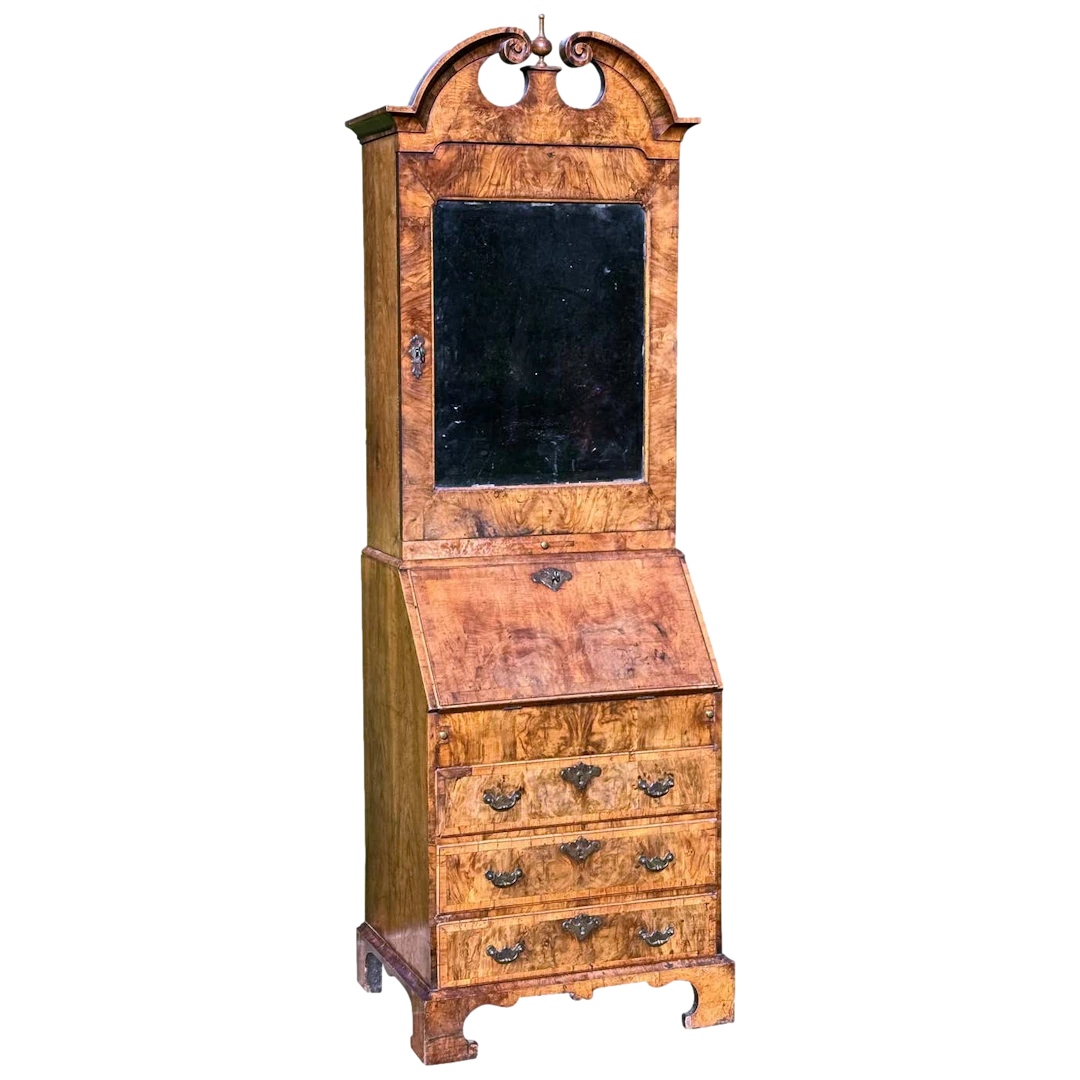 Rare small early-18th century walnut bureau bookcase/ cabinet