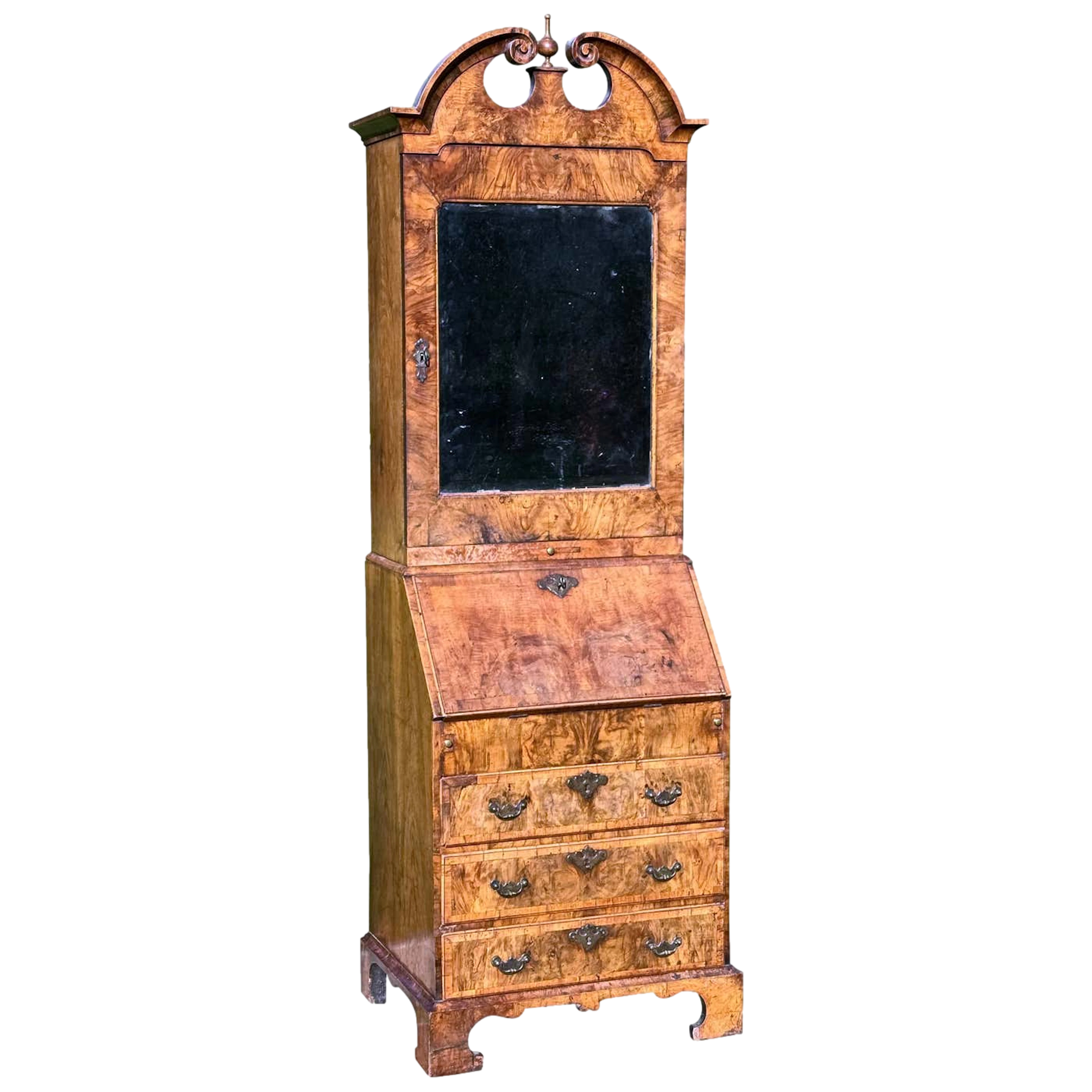 Rare small early-18th century walnut bureau bookcase/ cabinet